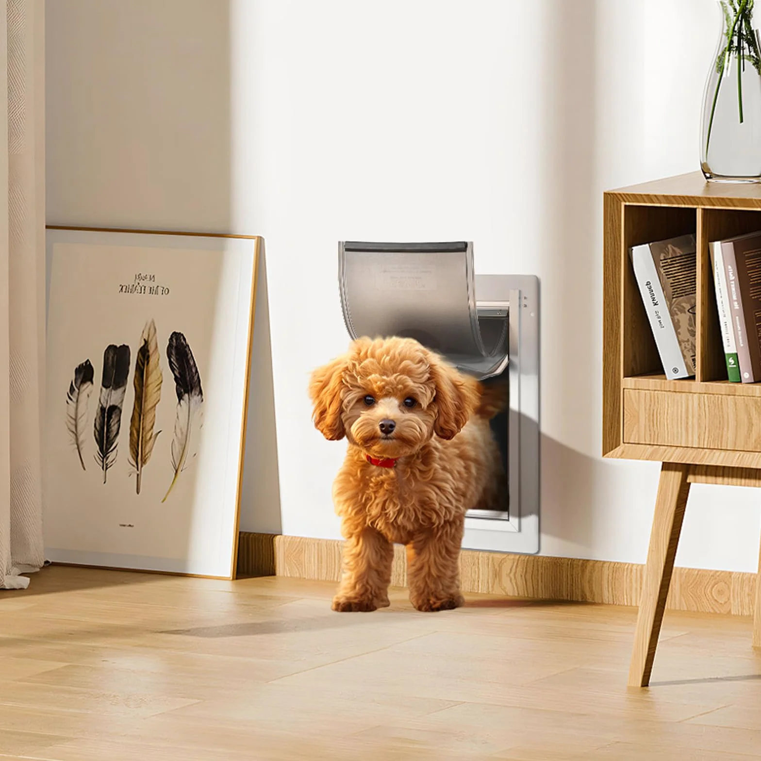 VEVOR Porta per Animali Domestici 362 x 536 mm Telaio in Metallo con Serratura Sistema a 3 Alette Bianco
