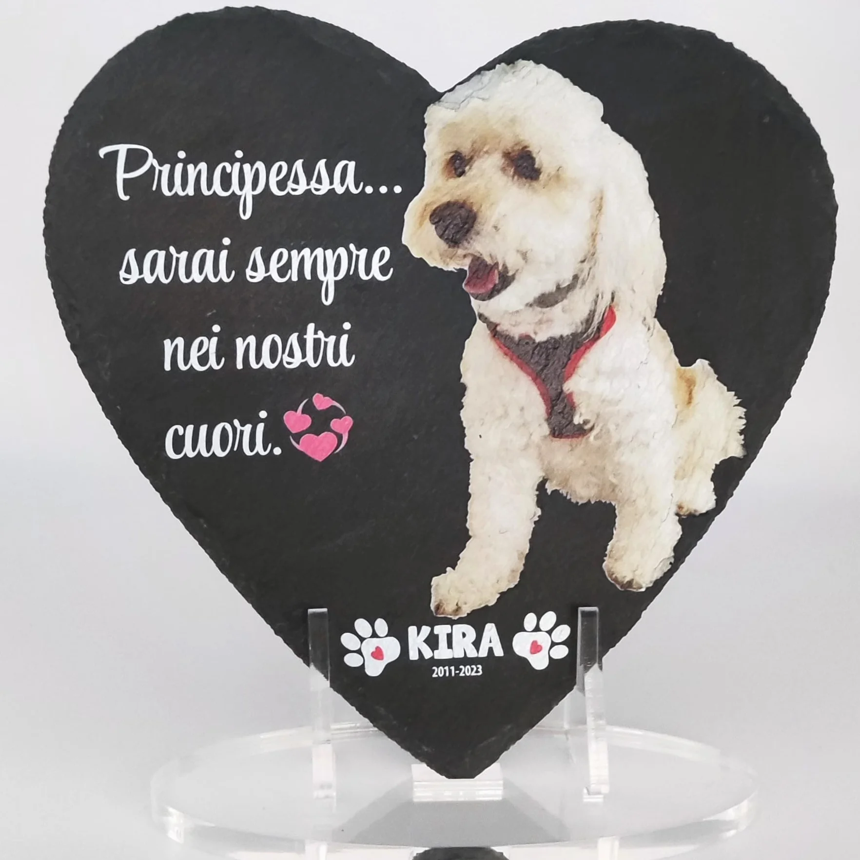 Lapide commemorativa a forma di Cuore per Cane e Gatto, Ardesia personalizzabile con foto