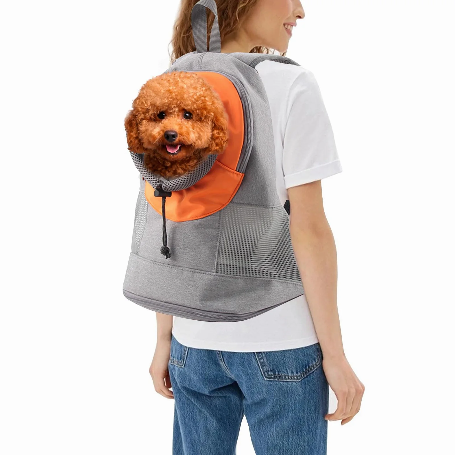 PETCUTE Zaino Porta Cane,Traspirante Zaino per Animali Domestici,Zaino per Cani a Doppia Spalla con Pad Rimovibile,Testa Fuori Borsa per Cani con Tracolla Regolabile e Cordoncino
