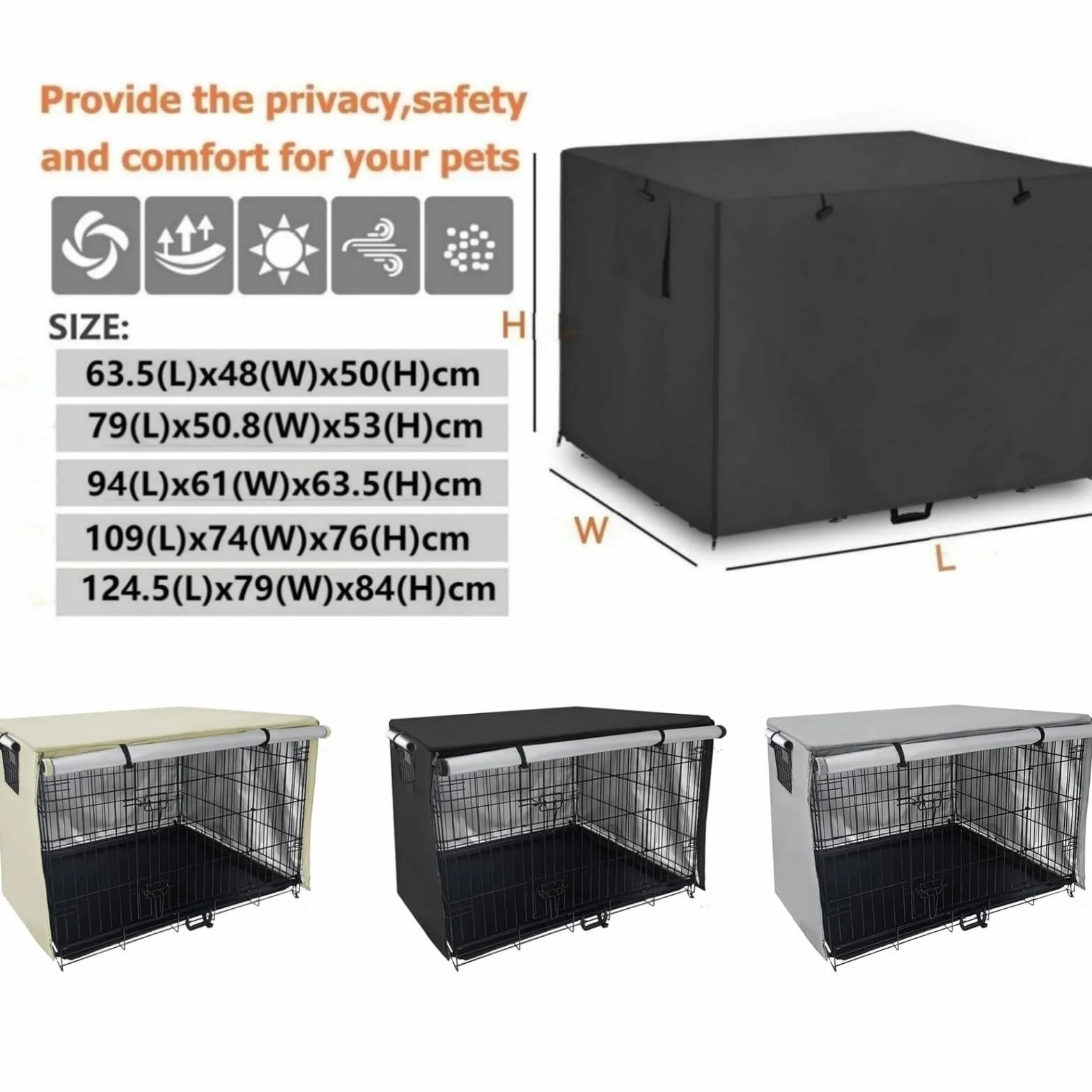 Generico Impermeabile Copertura Gabbia Cani Tessuto Oxford 210D Oscurante Portatile 109x74x76 cm Nero