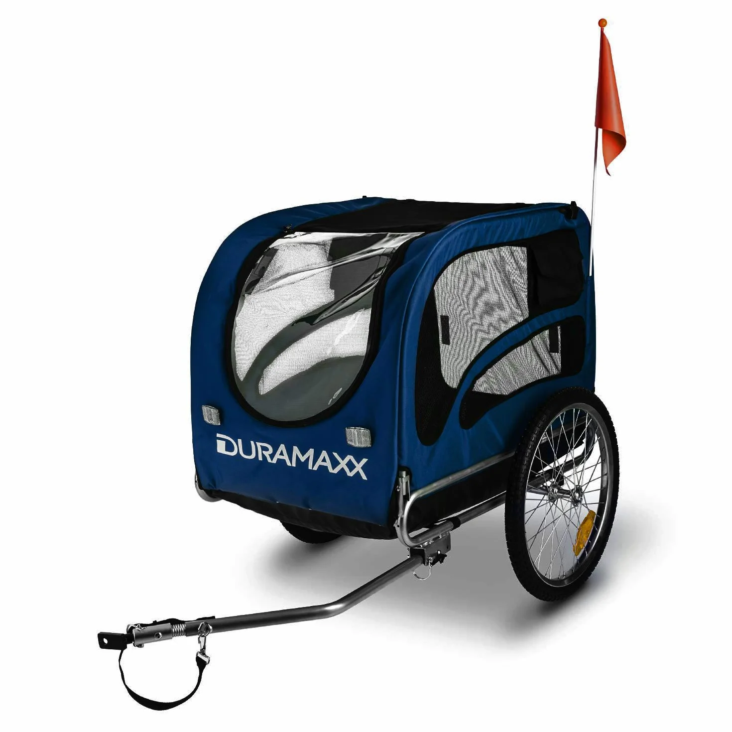 King Rex - Passeggino per Cani, Carrello Bici, Pneumatici 16", Cerchi in Acciaio, Copertura in Nylon, Riflettori, Bandierina con Asta 145cm, Base Antiscivolo, 250 L, 40 kg