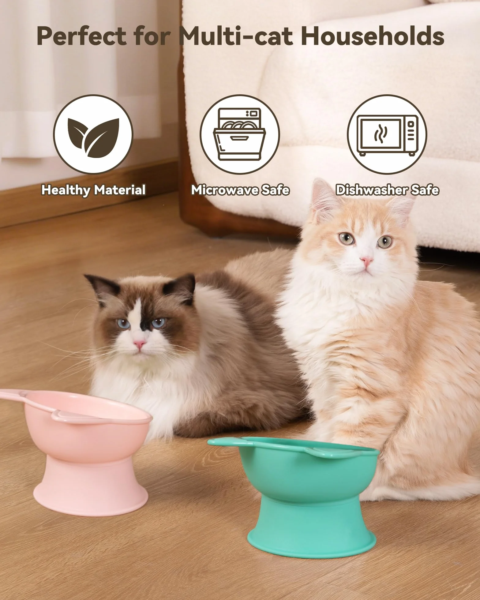 MateeyLife Ciotole per Gatti Rialzate, Set da 2 Ciotole Rialzate per Gatti con 15 Gradi, Ciotola Rialzata per Gatti da Interno e Cani di Piccola Taglia, Anti-affaticamento dei Baffi,Rosa & Verde