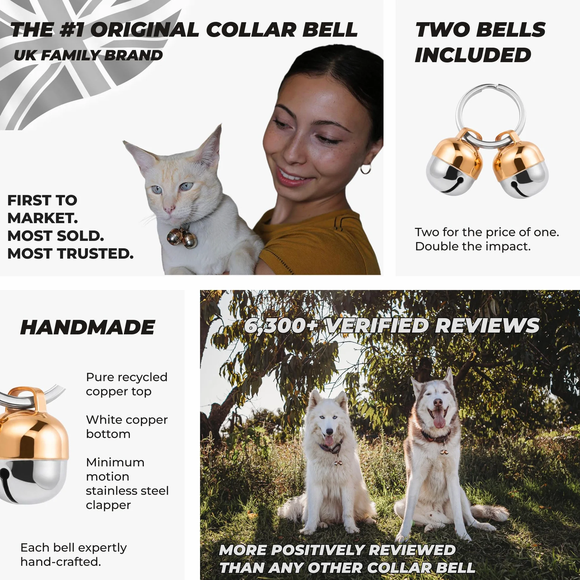 Beau's Bells - 2 campane extra forti per cani e gatti | Tracker di animali | Campane in rame fatte a mano