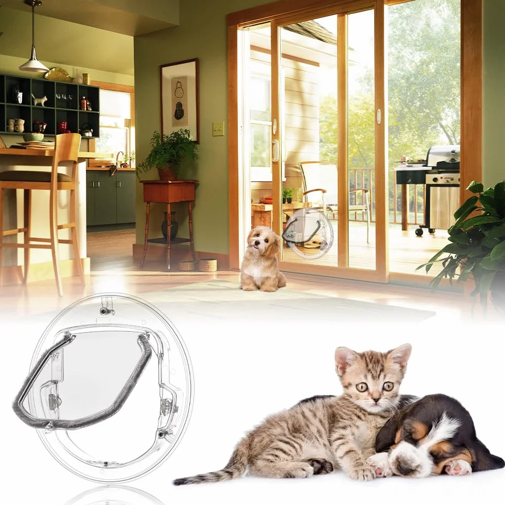 Porta per Animali Domestici Rotonda Trasparente in Plastica ABS con Chiusura a 4 Vie Impermeabile per Gatti e Cani Piccoli