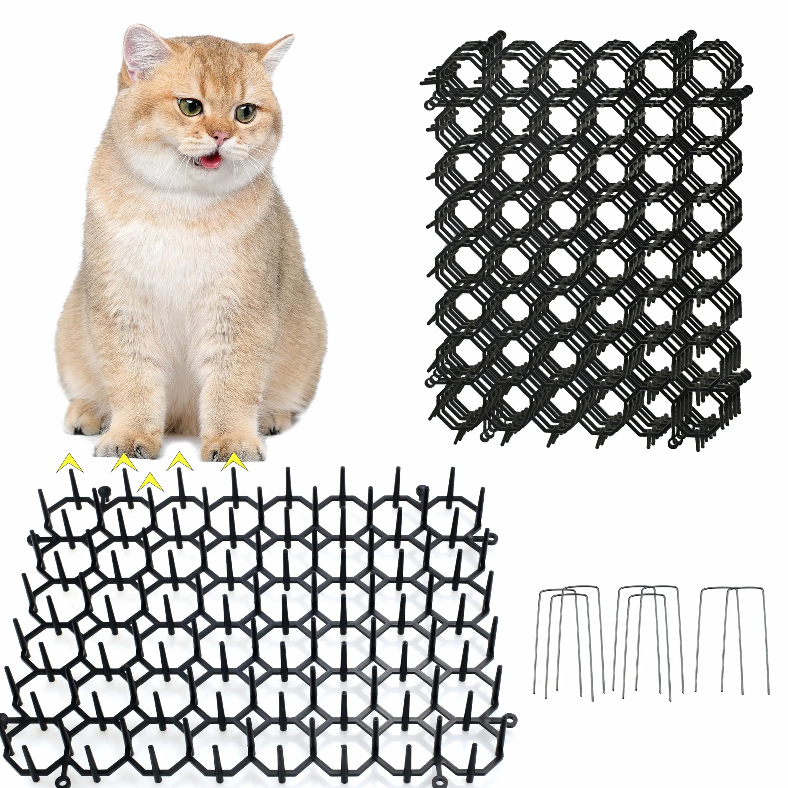 Tappetini Dissuasori per Gatti (Set da 6, 20x15cm) - Repellente con 8 Picchetti di Fissaggio - Griglia con Punte per Giardino, Divano - Barriera Interno/Esterno