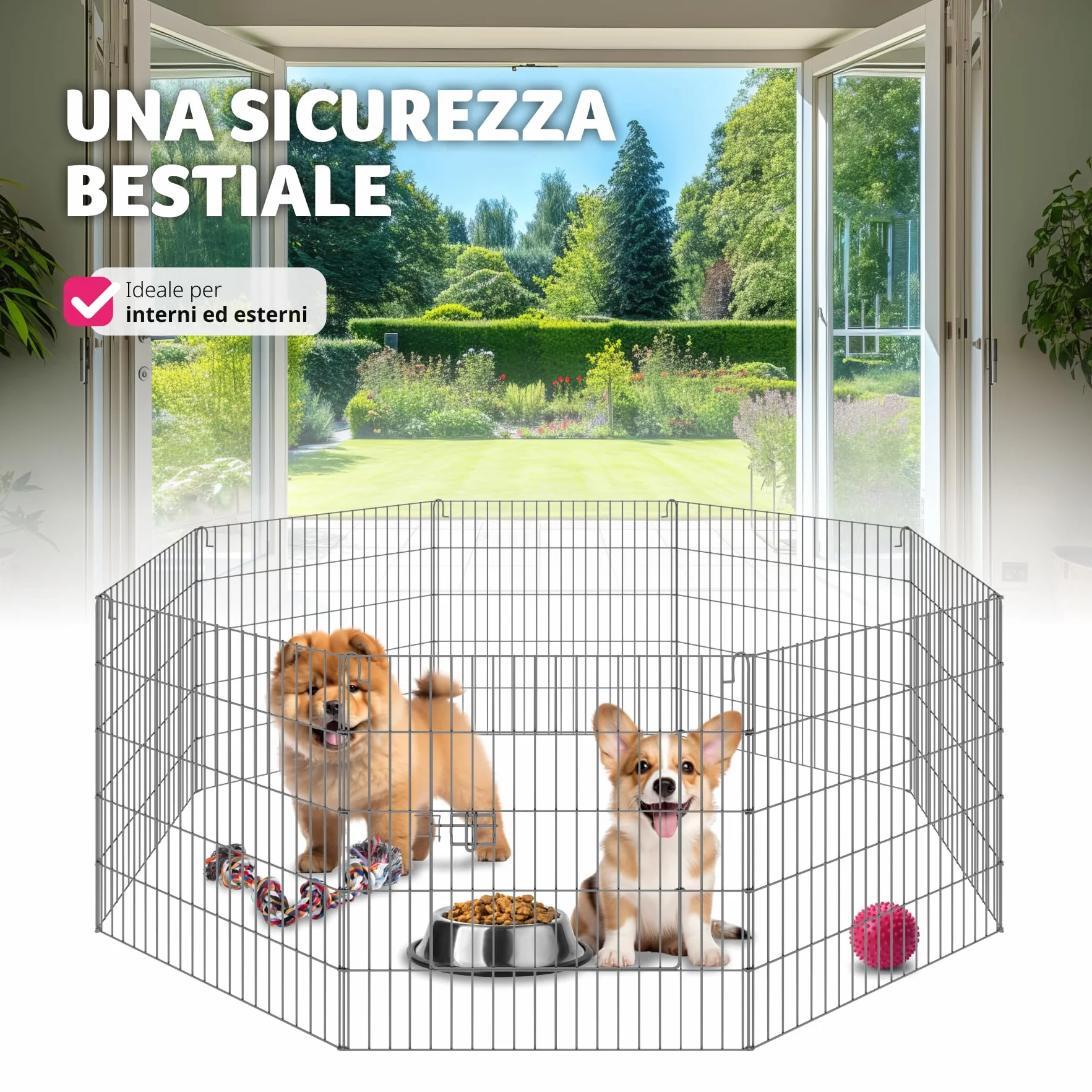 tectake® Recinto per Animali con Rete di Sicurezza, Grande Porta con Chiusura, Montaggio ad Incastro, Conservazione Salvaspazio, Protezione da Aperture Accidentali e Intrusi - Ø 145cm, Nero