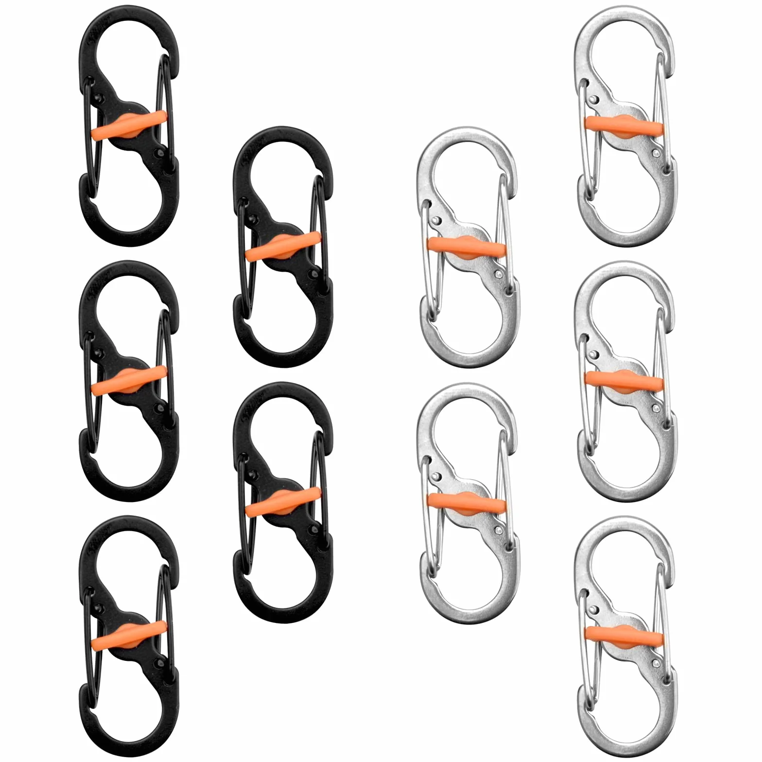 TNSLAND Mini Moschettone a Forma di S - 10 Pezzi in Acciaio Inox per Attività All'aperto, Campeggio, Antifurto - Portachiavi Piccolo