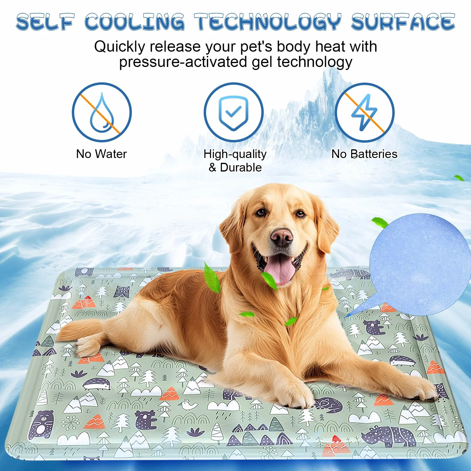 Ninonly Tappetino Rinfrescante per Cani Gatti 50x65 Impermeabile Antiscivolo Gel Non Tossico