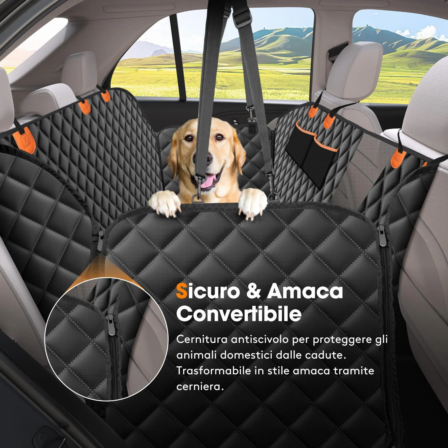 JOEJOY Coprisedile Auto per Cani Coprisedili Posteriore per Cani Telo Auto per Cani Telo Coprisedile Posteriore Cane Copertura Antigraffiato e Antiscivolo Panno Oxford Impermeabile Nero