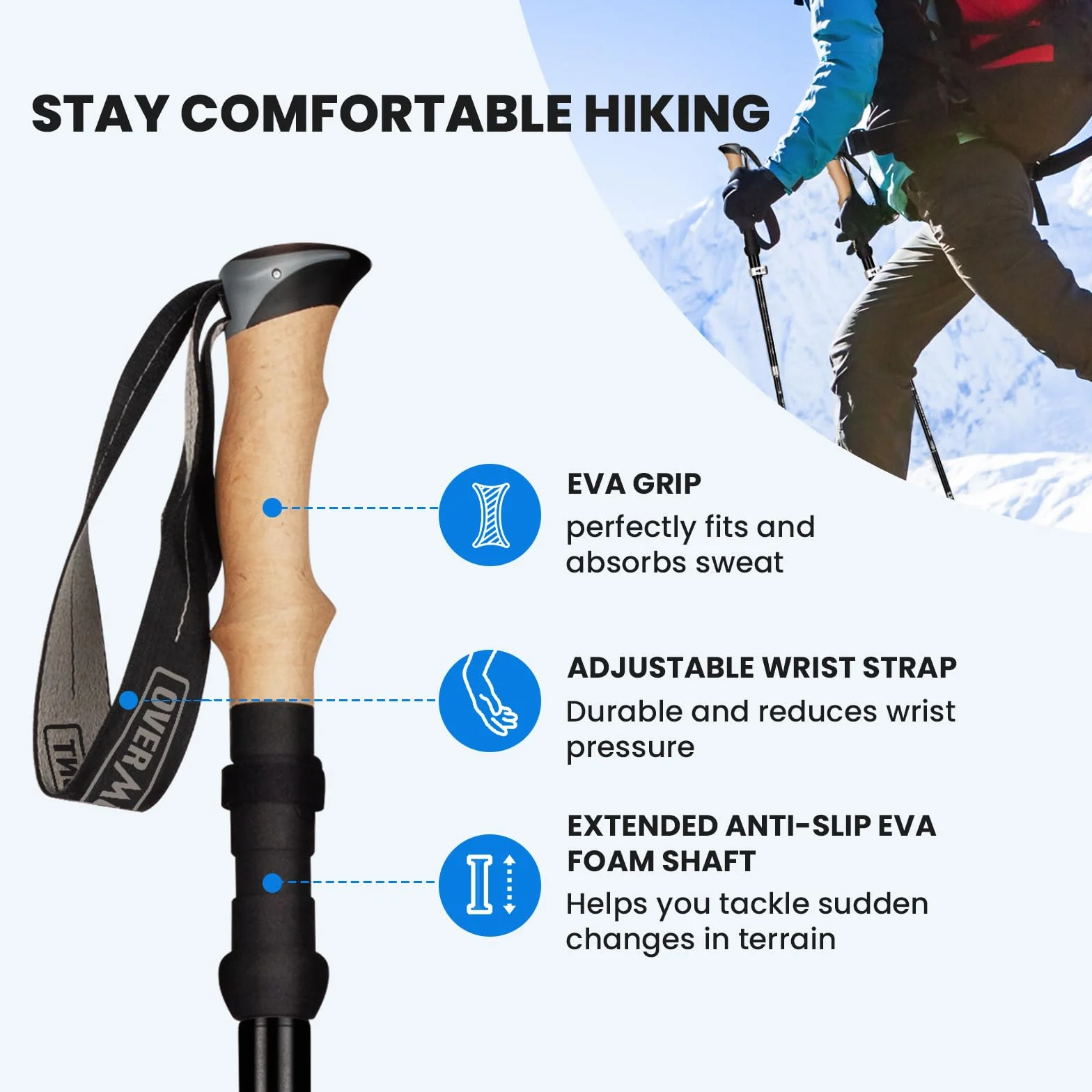 Overmont Bastoni Trekking in Fibra di Carbonio Pieghevoli Regolabili 110-125 cm Nero 1 Paio Nordic Walking
