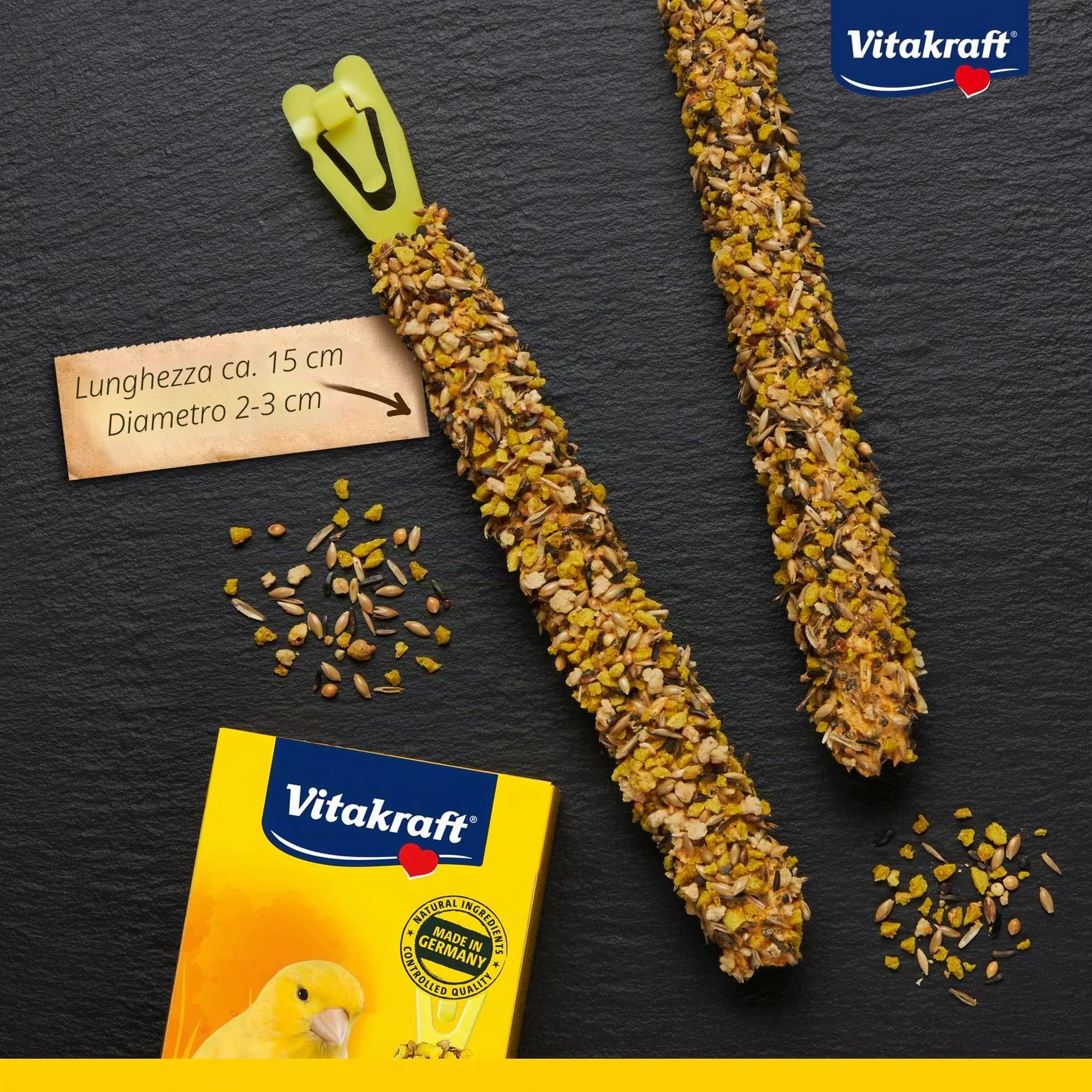Vitakraft Kräcker bastoncini da sgranocchiare per canarini con uovo e semi da prato vitamine minerali senza zuccheri aggiunti 10x 54g