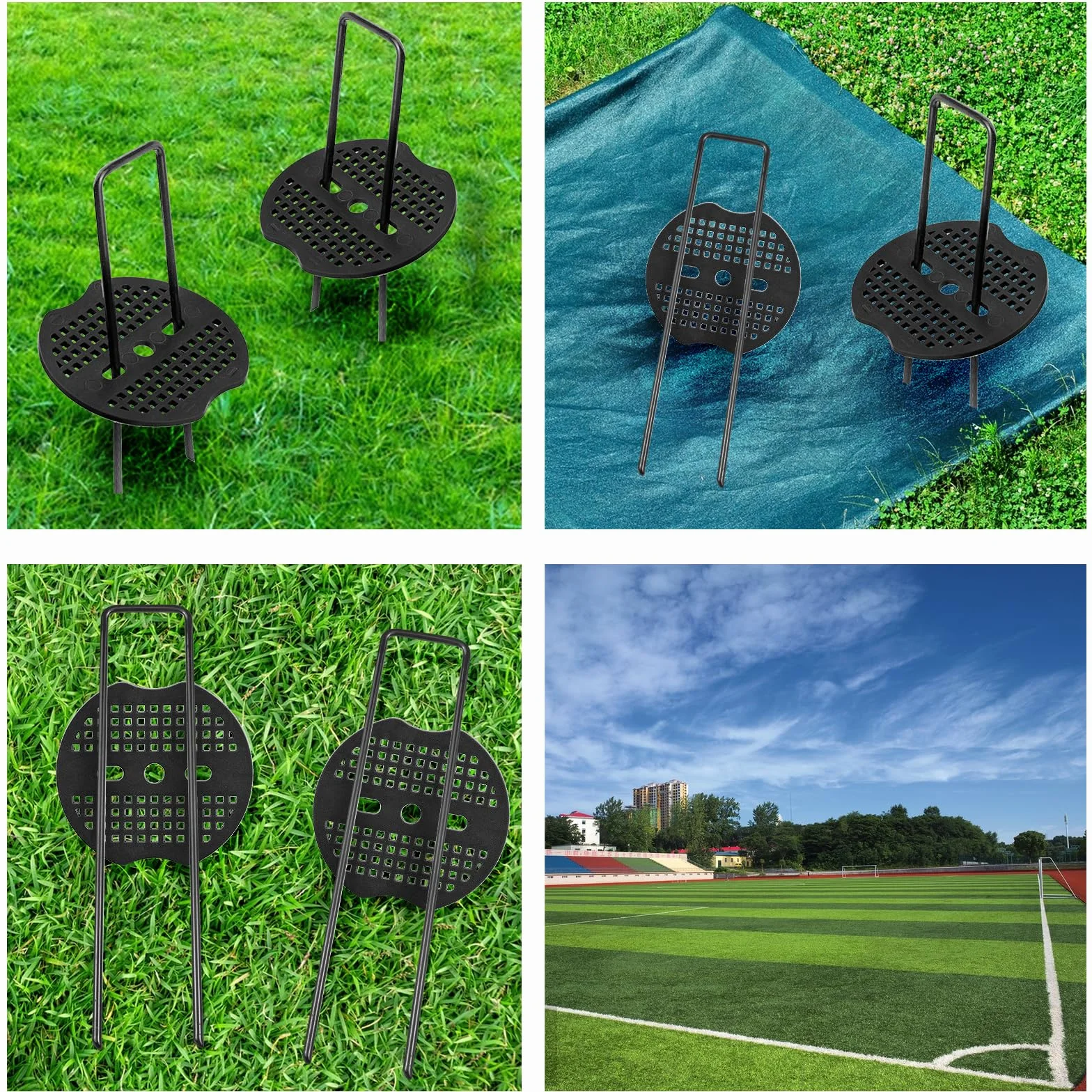 COONE Poli da giardino a forma di U + 10 picchetti da giardino in plastica da 10,9 cm + 20 rondelle tampone + 1 gancio per grimaldelli, graffette da giardino in metallo per bordi paesaggistici