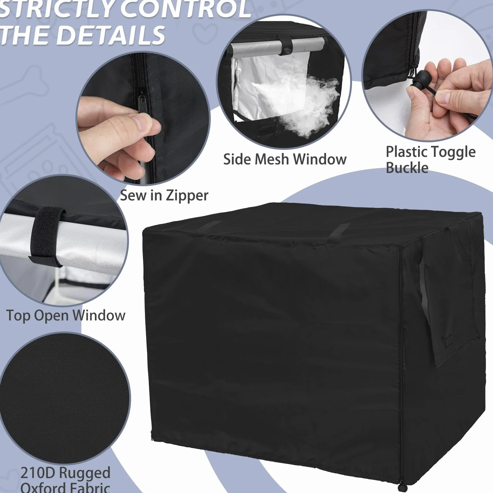 OUUTMEE Copertura per box per cani in poliestere 210D impermeabile 125x79x84 cm nero
