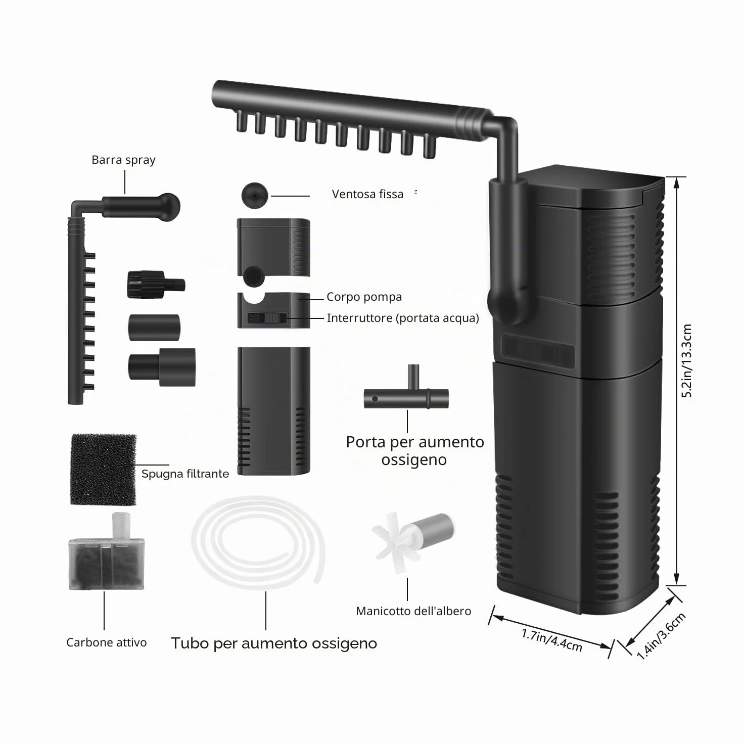 Filtro Interno Acquario all'Interno Pompa Filtro con Barra dello Spruzzo per Pesce Serbatoio 300L/450L/H 2/6W (300L)