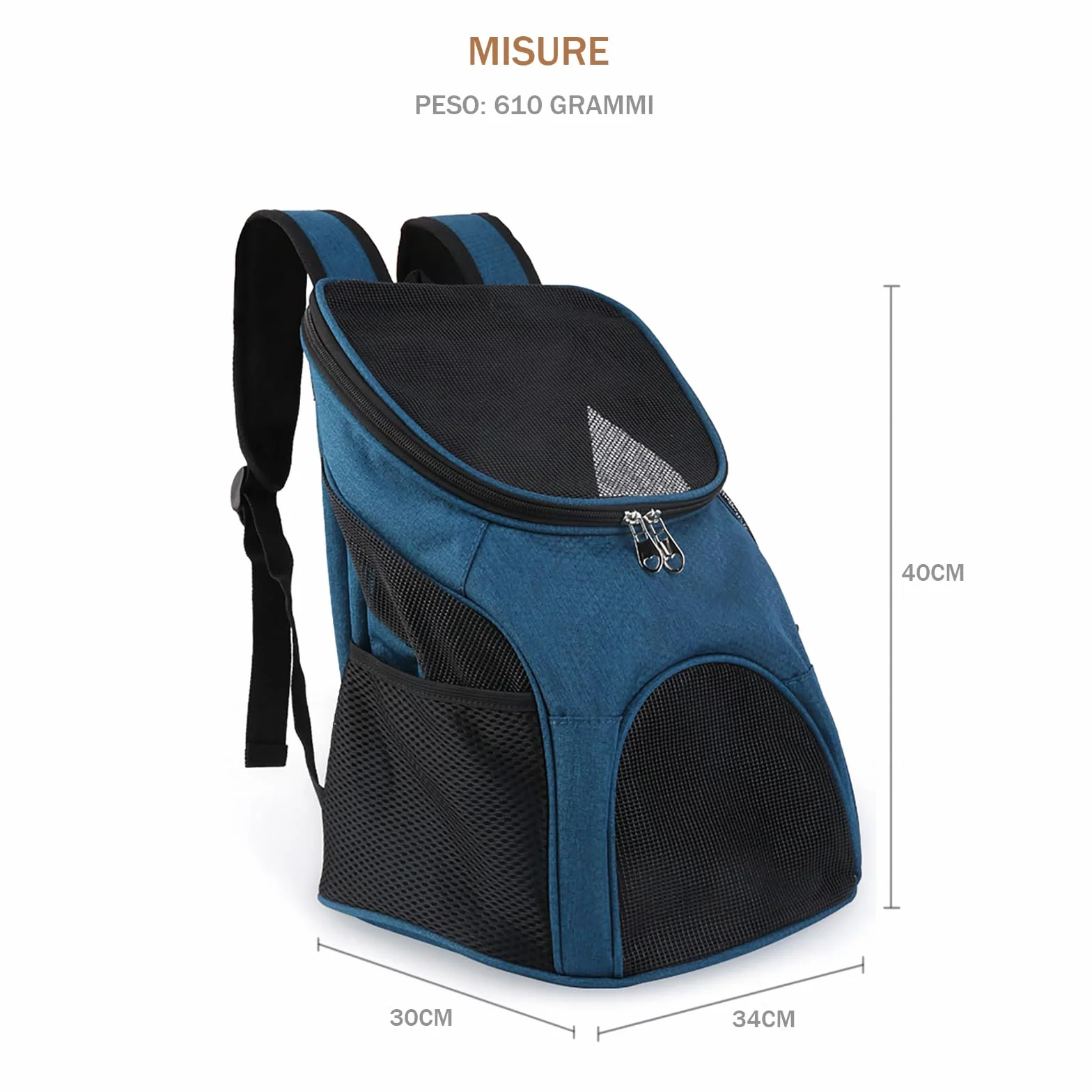 Zaino Trasportino Gatto Borsa Trasporto Cane Pieghevole per Cani con Cinturino di Sicurezza Interno Borsa Portatile Porta Animali Traspirante Cuccioli Gatti KM16 (Blu)