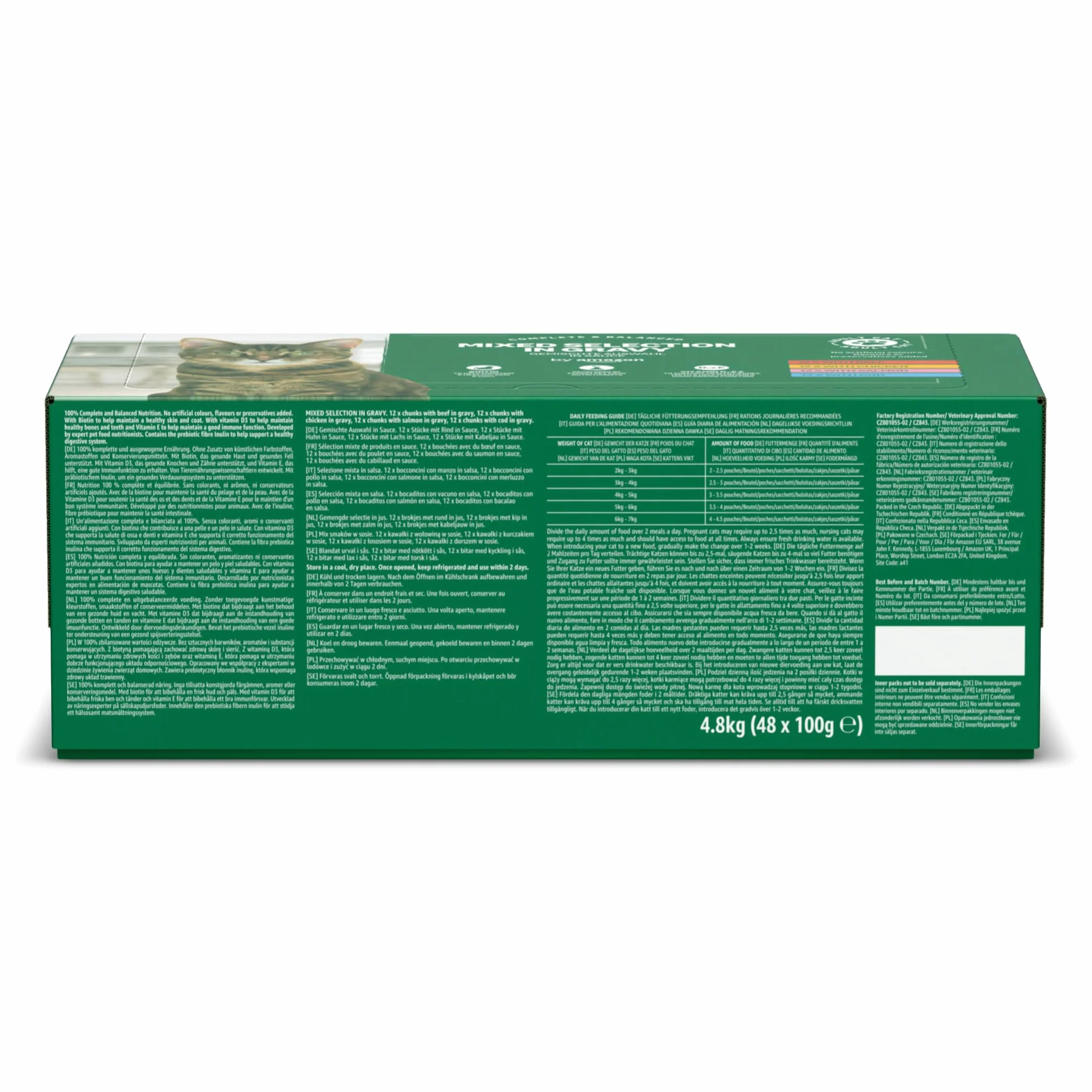 Amazon Alimento completo per gatti adulti, Selezione mista in salsa, 4.8 kg, 48 Confezioni da 100g