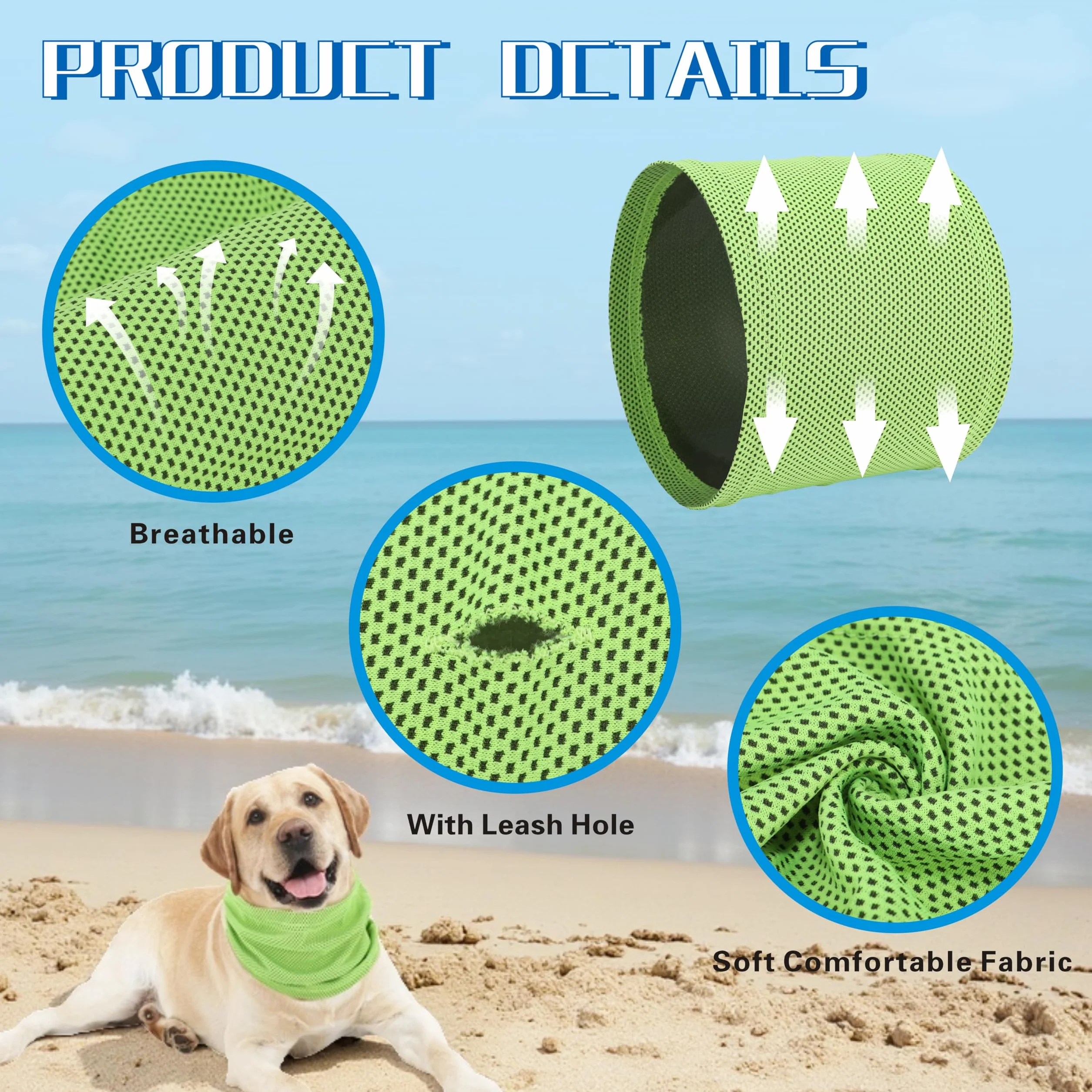 Cooling Bandana for Dogs, Collare Rinfrescante Cane, Sciarpa Raffreddamento Verde-S