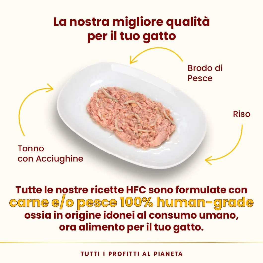 Almo Nature HFC Natural Alimento Umido per Gatti - Tonno con Acciughine - Confezione da 420 g (6 x 70 g)