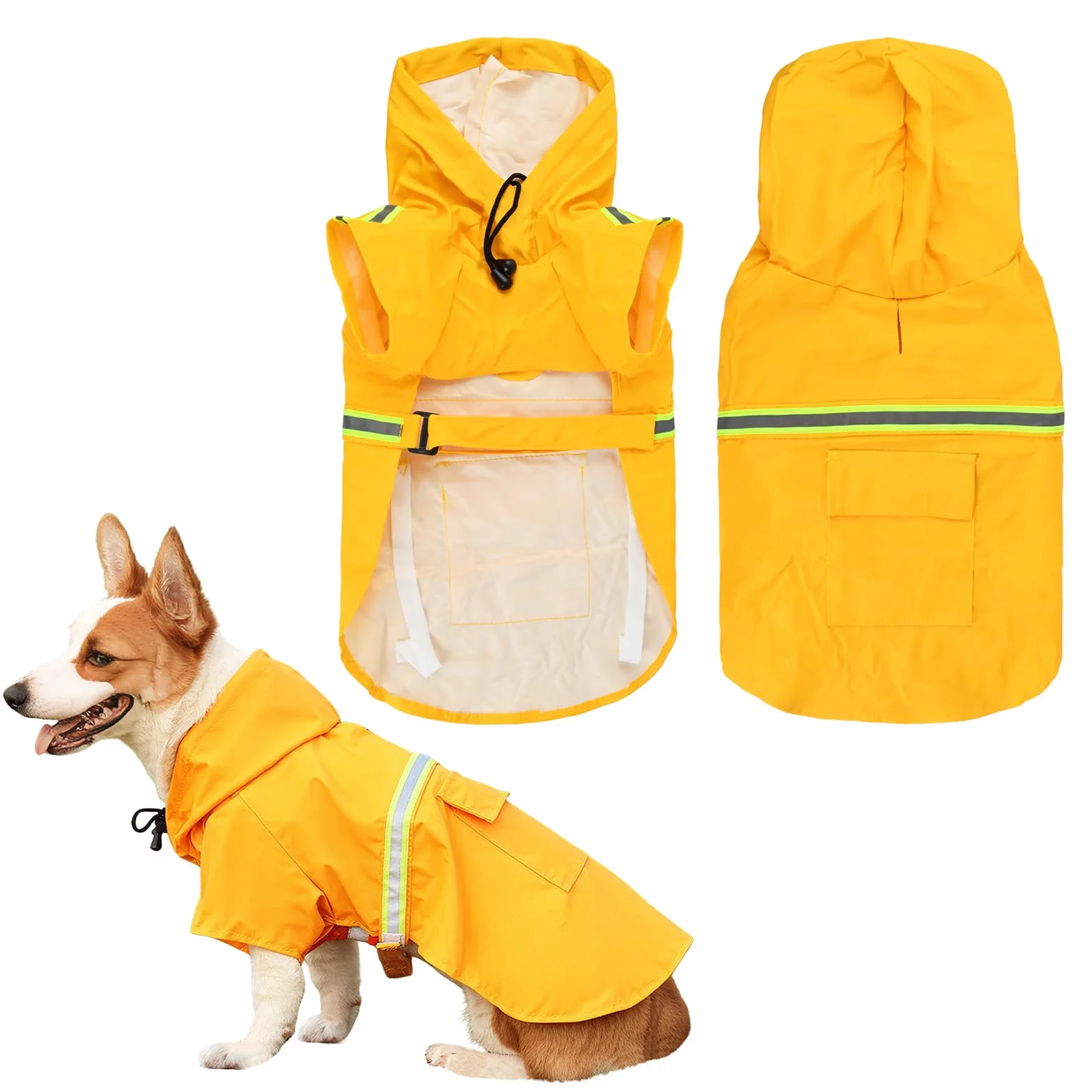 Amexo Impermeabile per Cani con Strisce Riflettenti Giacca da Pioggia Impermeabile per Cane con Regolabile Cappuccio Poncho Ultraleggero per Cani di Taglia Piccola Medio e Grande (XXL)