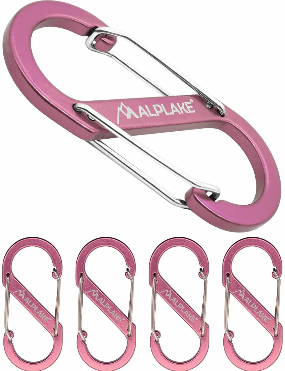 Set di 4 moschettoni in materia, doppi moschettoni, micro moschettoni, forma a S, 88 x 40 mm, rosa
