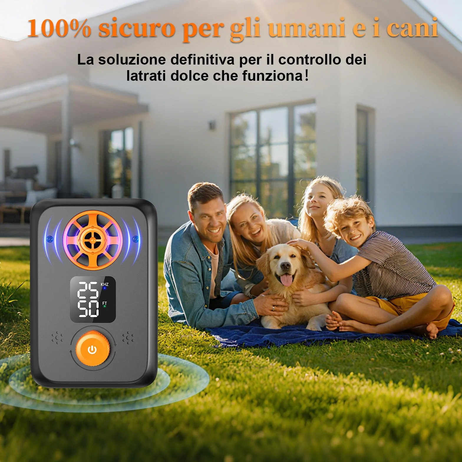 Dispositivo Antiabbaio per Cani Ultrasuoni - Ultrasuoni per Cani Ferma Abbaio Automatico con 5 modalità Frequenza, 3 Portate, Interno/Esterno Efficace