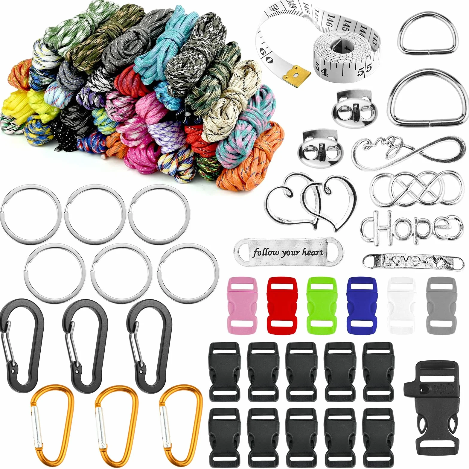 CECOMBINE Paracord 550 - Set 36 Pezzi, 3 m, Corda di Nylon Multicolore Multifunzionale per Braccialetti Fai Da Te, Portachiavi, Campeggio, Sport All'aria Aperta