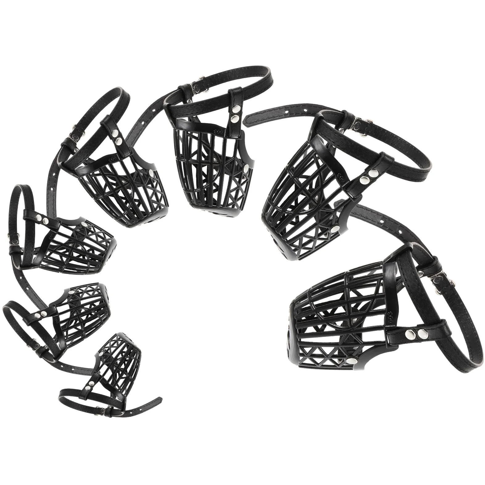 Artibetter Museruola Sicurezza Anti-morso in Plastica con Cinturino Regolabile per Cani in Pu Pelle Nero Design a Gabbia Traspirante per Cani e Animali Domestici