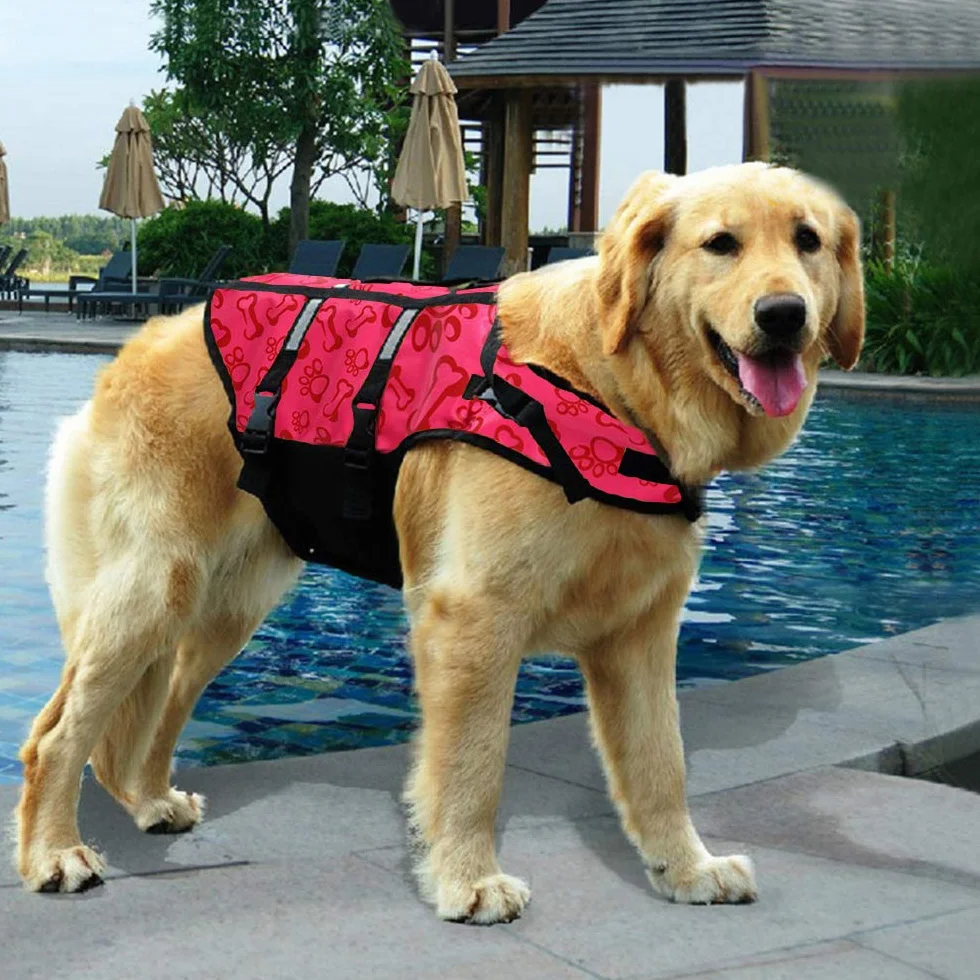 Giubbotto Salvagente per Cani Salvavita con Manico per Cane Piccolo e Grande (Osso Rosso, XS)