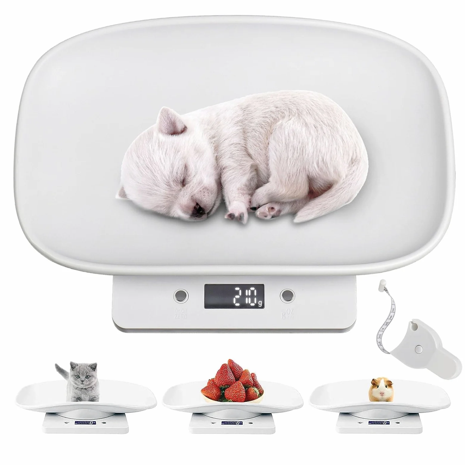 Bilancia digitale per piccoli animali con metro a nastro, bilancia elettronica multifunzione per cuccioli di cane gattino, coniglio ad alta precisione, bilancia elettronica multifunzione per cani di
