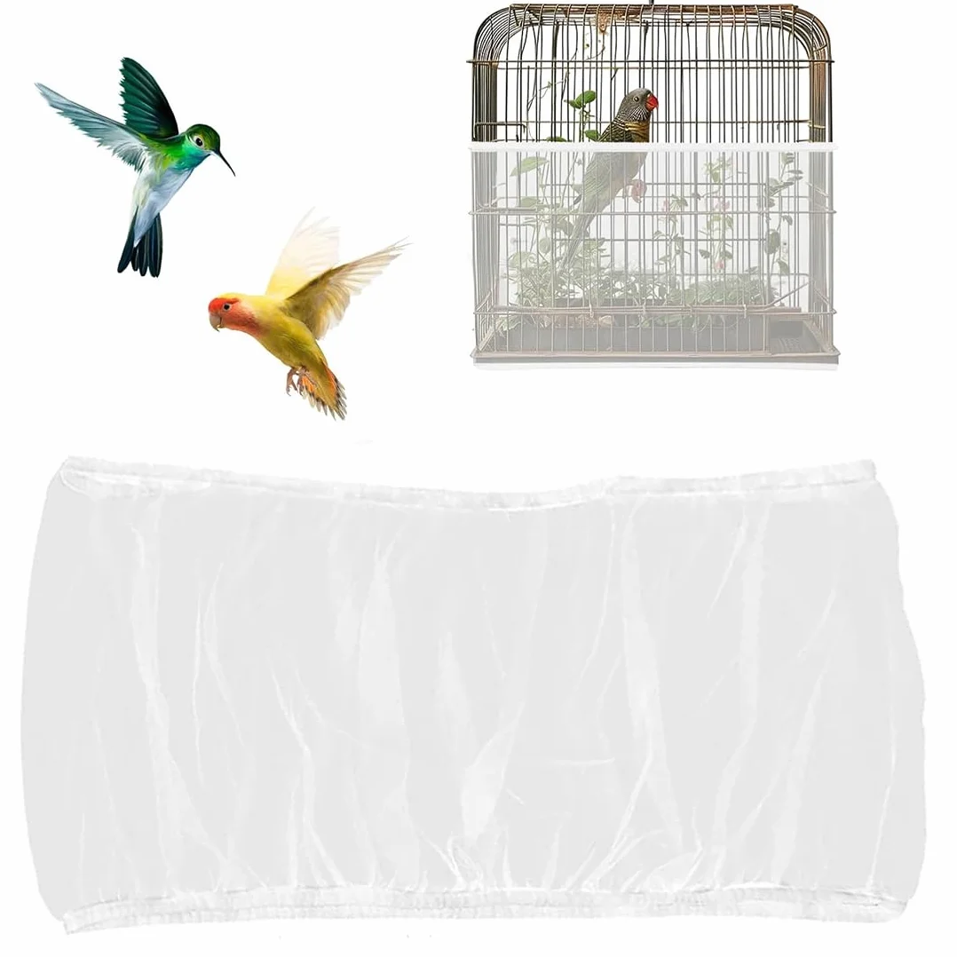 JEYORZY Copertura per Gabbia Uccelli Rete Morbida Nylon Regolabile 112-150 cm Bianco