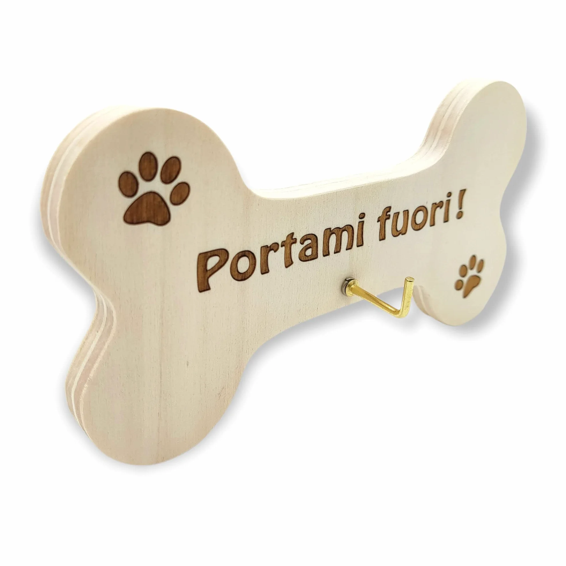 Porta guinzaglio per cani in legno a forma di osso con incisione laser per parete taglia piccola