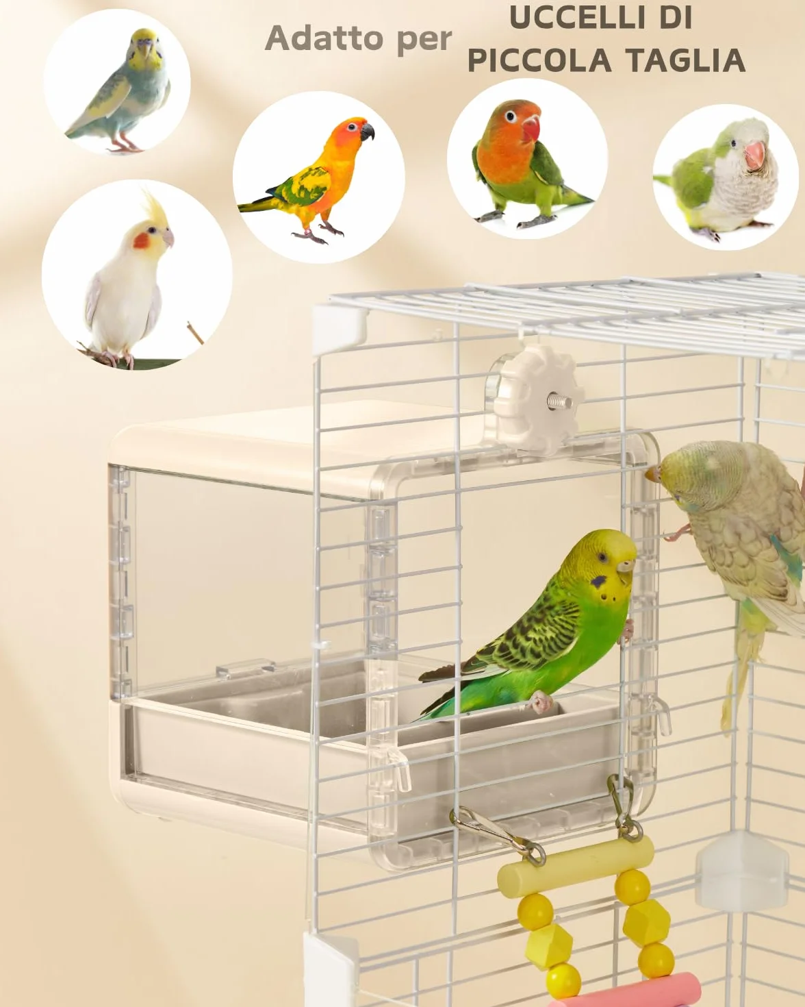 Bagno per uccelli sospeso per gabbia, accessori per uccelli piccoli e medi, pappagalli, inseparabili, fringuelli, parrocchetti (Bianco)