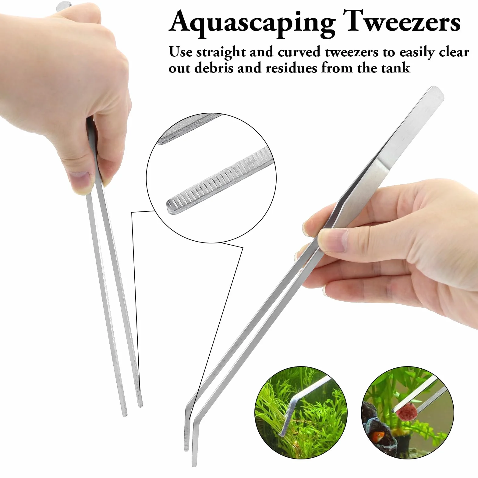 Kit Accessori Acquario 4 in 1 Pinze Acciaio Inox Pinzette Forbici Spatola con Borse Stoccaggio per Piante Acquatiche