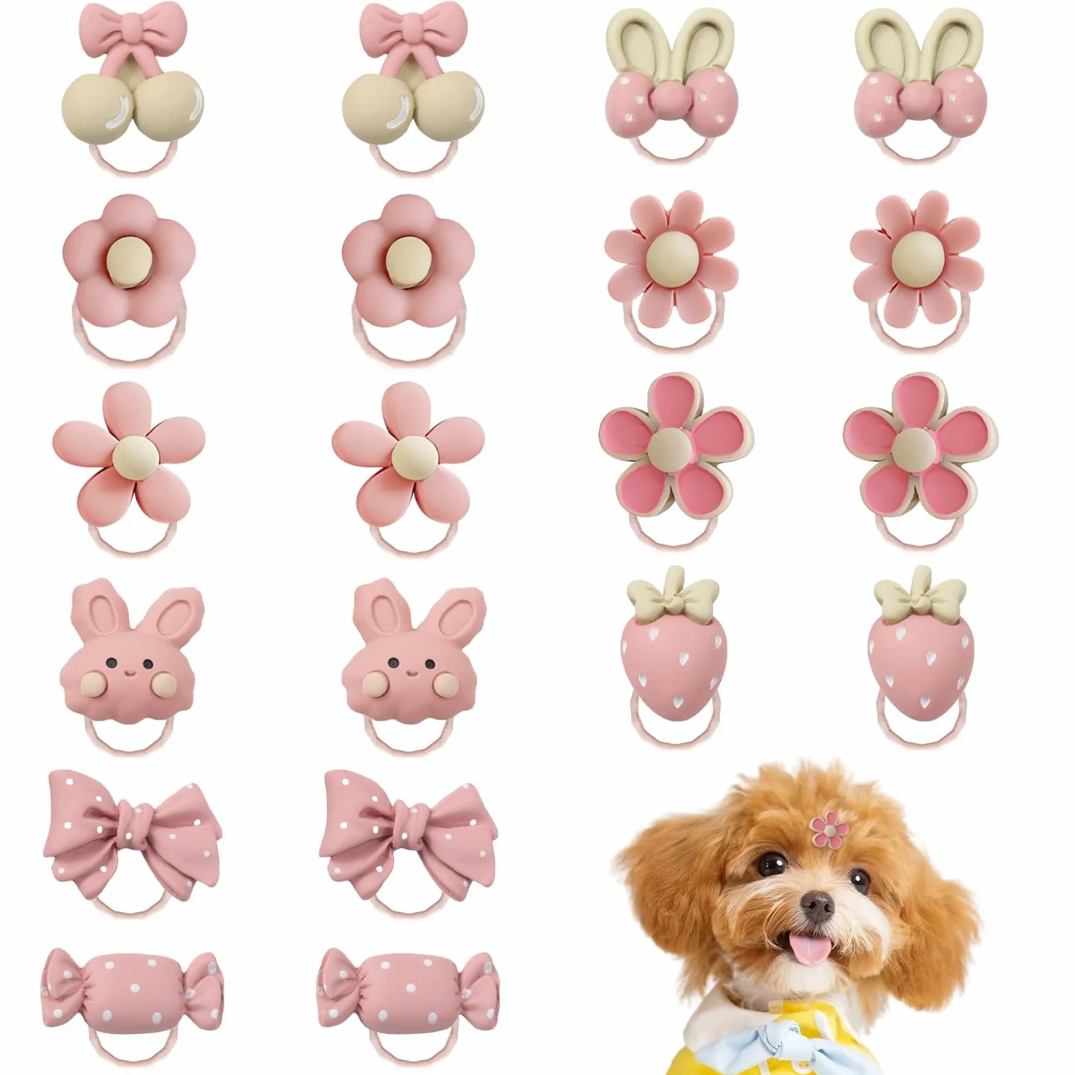 20 pezzi di graziosi elastici rosa per cani domestici, fiocchi per capelli per cani, fiocchi per capelli per cani di piccola taglia, accessori per cani, decorazioni per cerchietti per capelli per