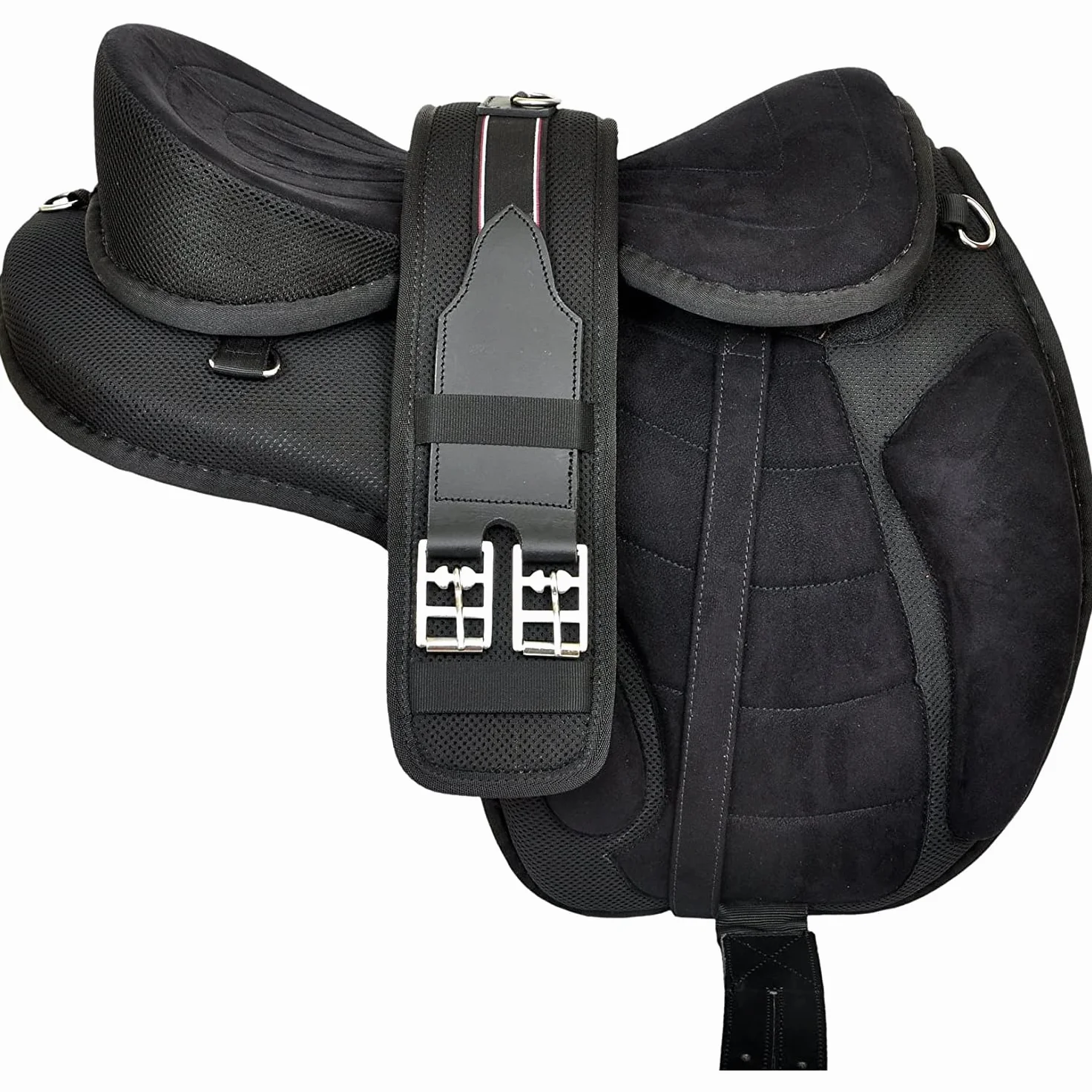 Sella per cavallo inglese in pelle per tutti gli usi, set di finimenti per cavalli da 12" a 18" Black (43cm Seat)