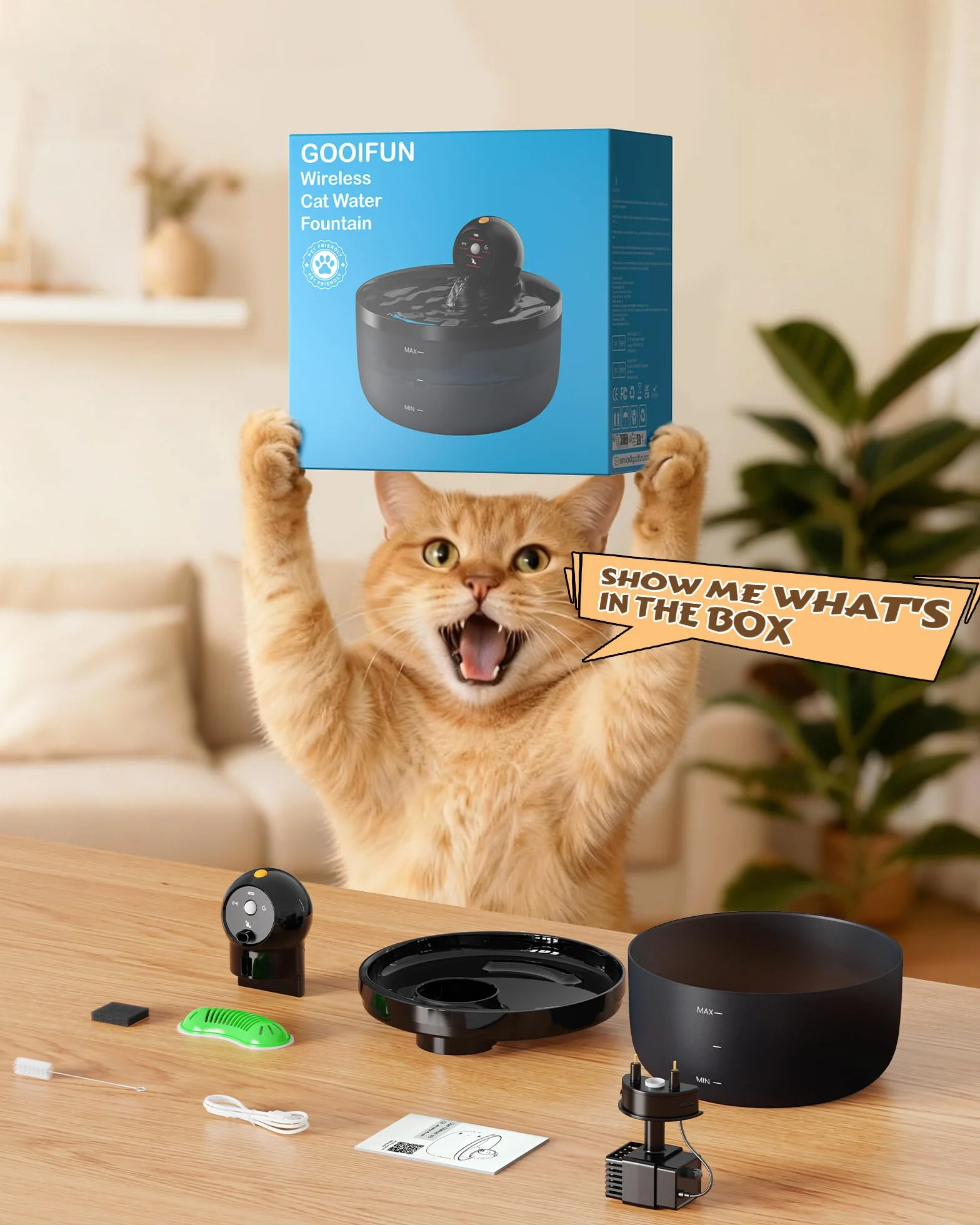 Fontanella per Gatti senza Fili: Fontana per Gatti a Batteria - 2.6L Fontanella Gatto con Sensore di Movimento - Dispenser Acqua Gattis Ricaricabile - Distributore Acqua Cani con Pila - Nero