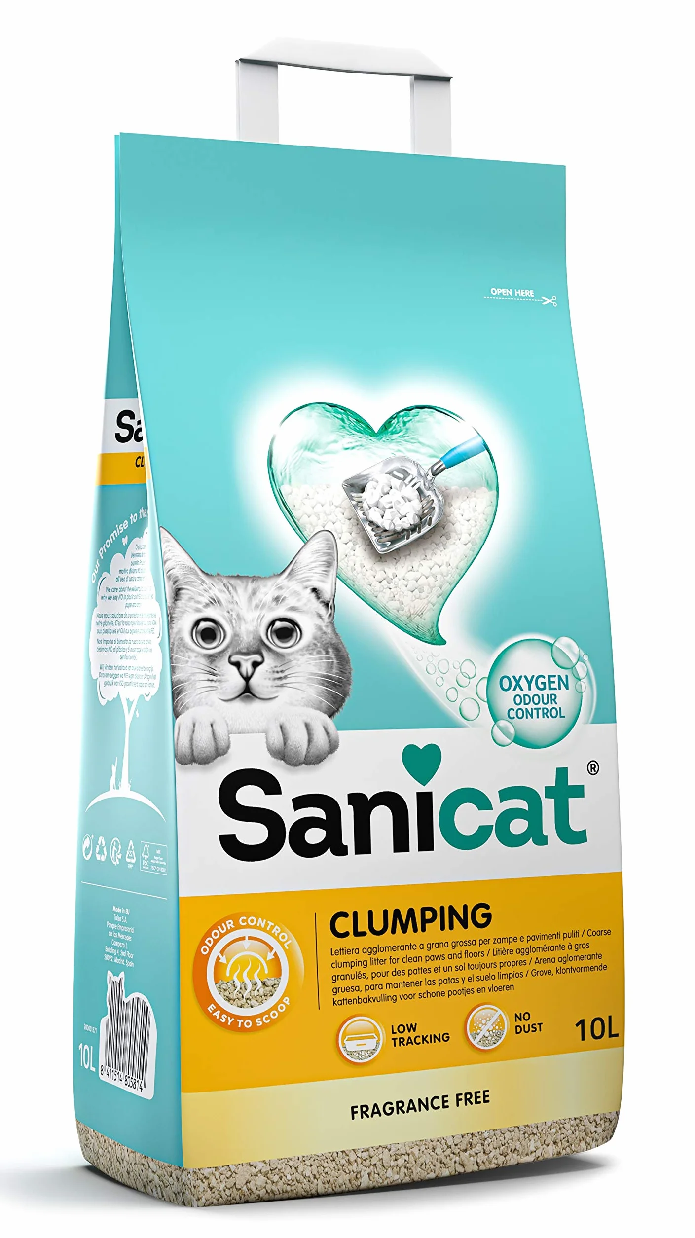 Sanicat - Lettiera per gatti agglomerante senza profumo | A base di minerali naturali per garantire il controllo dei cattivi odori | Assorbe l'umidità e facilita la pulizia