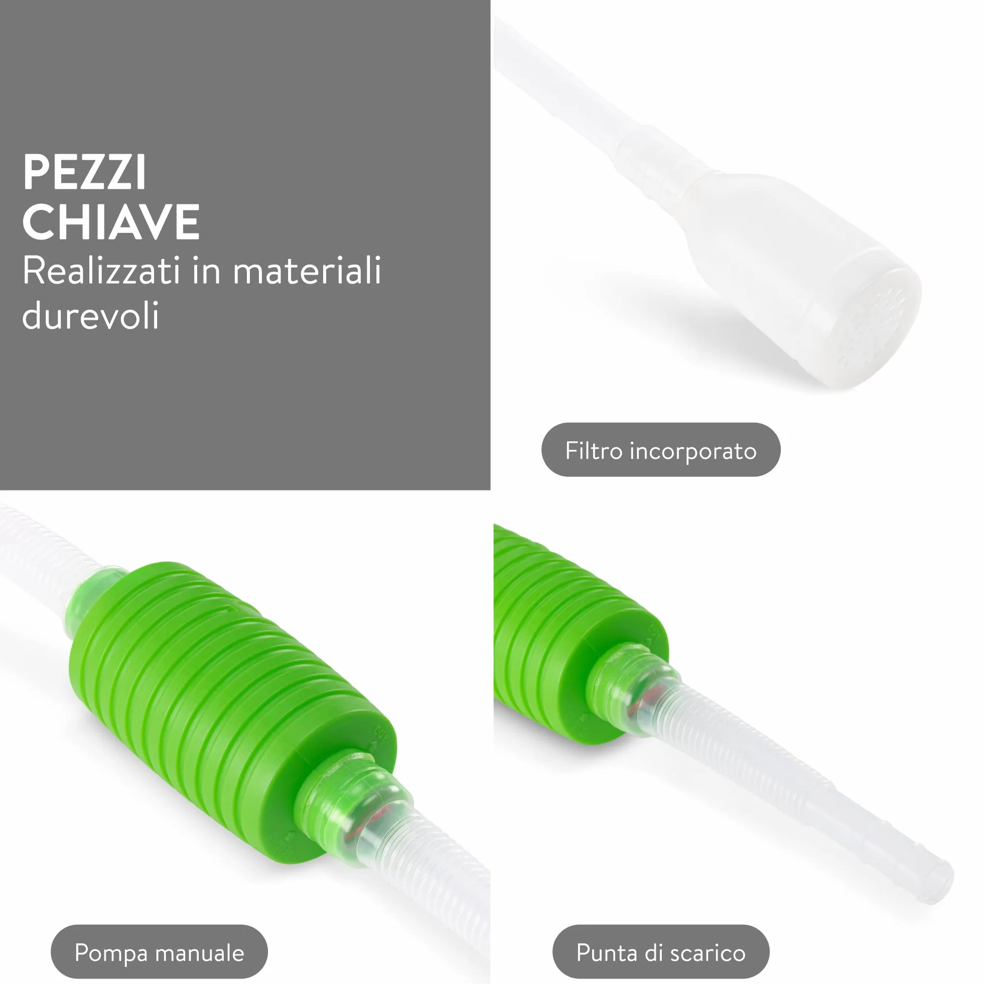 Luigi's Sifone Acquario Pompa Pulizia Acquario Manuale Aspirarifiuti Fondo Svuotare Cambiare Acqua Aspiratore Veloce Sicuro Accessori Acquari Pesci Rossi