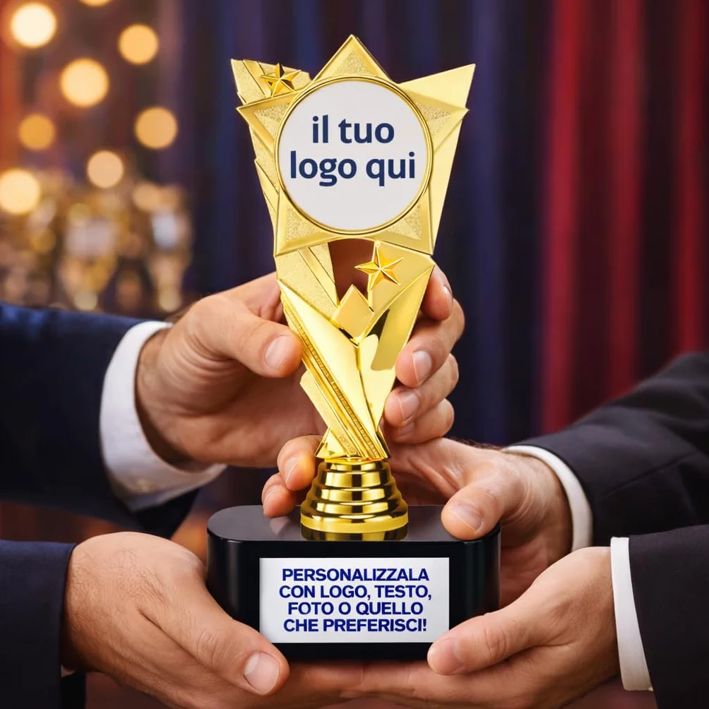 D&Vlab Trofeo Personalizzabile, Coppa in Oro 22cm, con Targhetta Personalizzata Inclusa, Premiazioni per Gare di Calcio, Basket, Volley, Eventi Sportivi, Fantacalcio, Caccia, Pesca, Bambini
