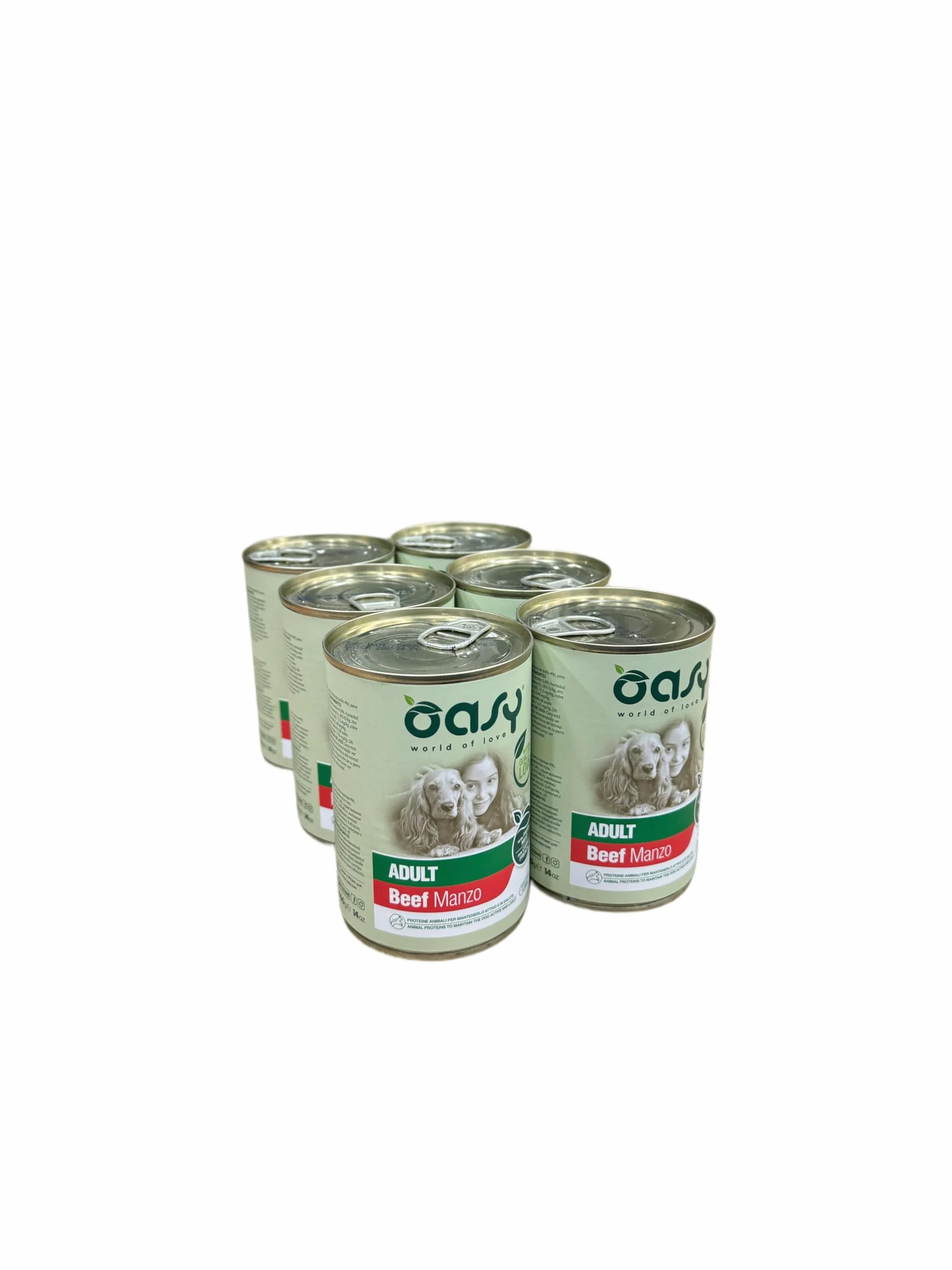 Oasy cane patè gusto MANZO | 6 lattine da 400 grammi l'una.