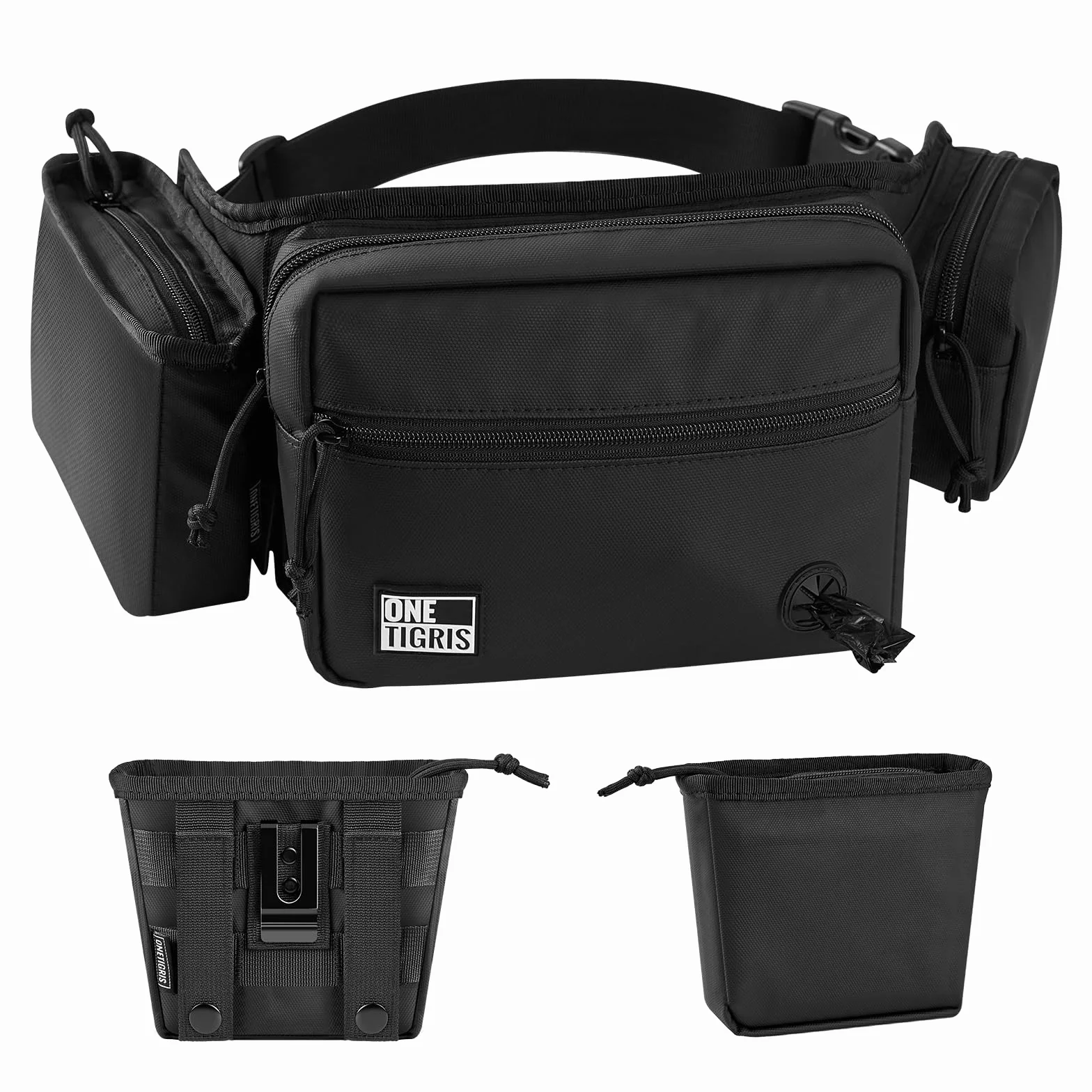 OneTigris Borsa Porta-Premi per Cani Impermeabile con Chiusura Magnetica, Porta Snack Addestramento Rimovibile con Dispenser Sacchetti Igienici, Alta capacità SnackKeeper Multifunzione, Nero