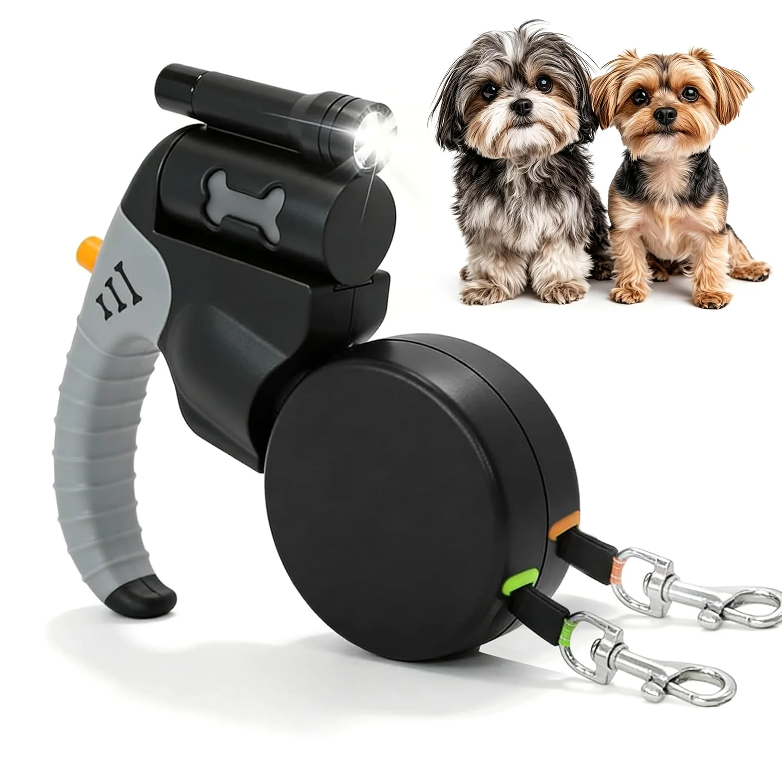 Guinzaglio retrattile per cani, doppio guinzaglio retrattile, guinzaglio automatico retrattile, doppio guinzaglio per cani di taglia media e piccola