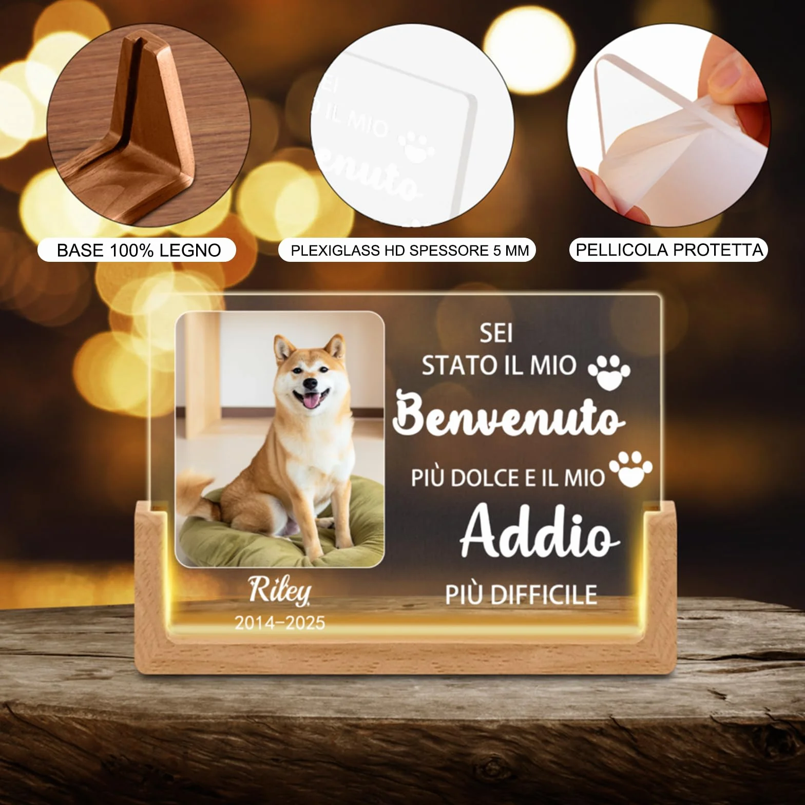 Luminaria Personalizzata per Cani,Lampada LED con Foto & Nome del Cane, Design con Cuore & Impronte, Regalo Commemorativo per la Perdita dell'Animale Domestico con Data (Style D)