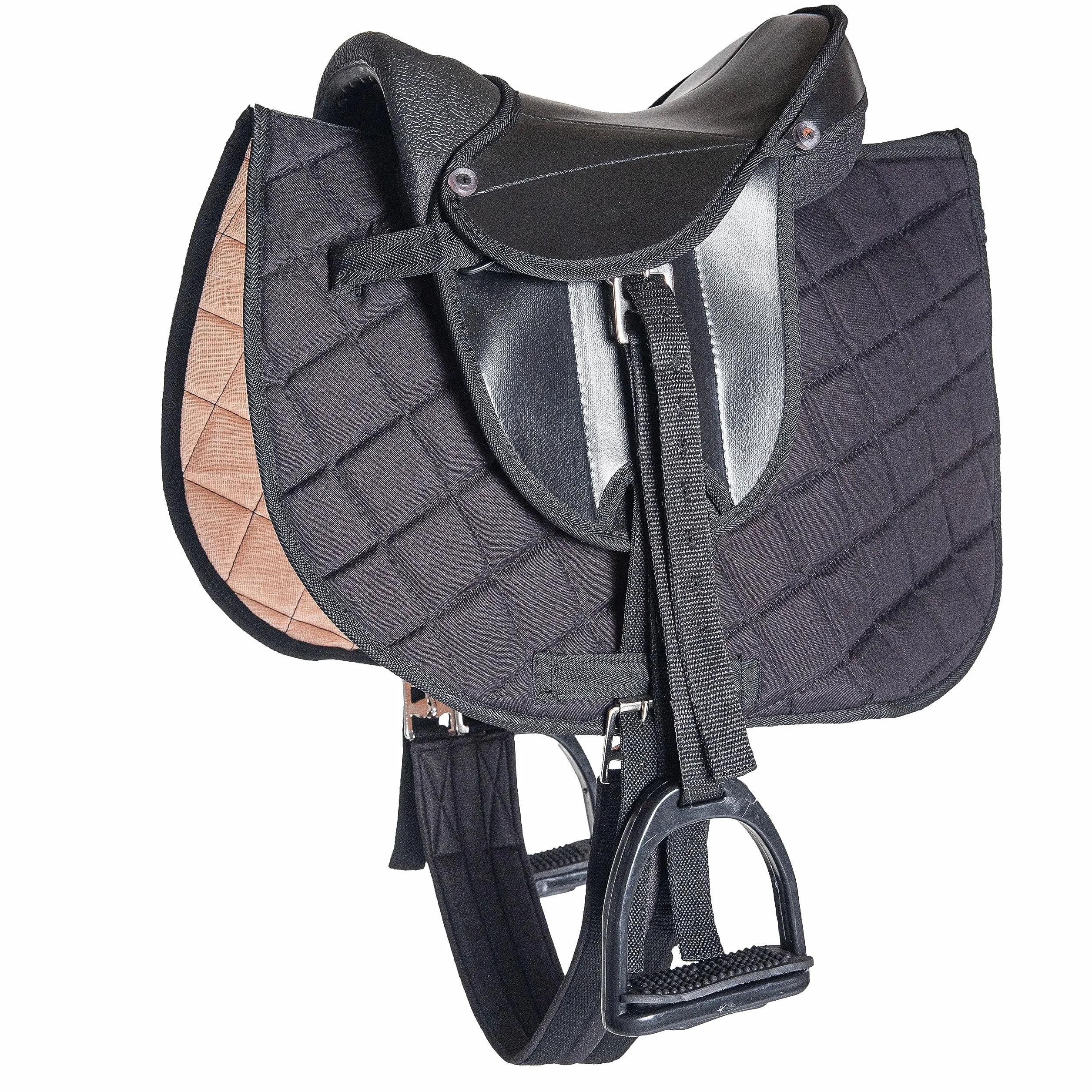 PFIFF 103106 - Set Completo Sella per shettys o Cavalli in Legno, per Bambini, Colore: Nero