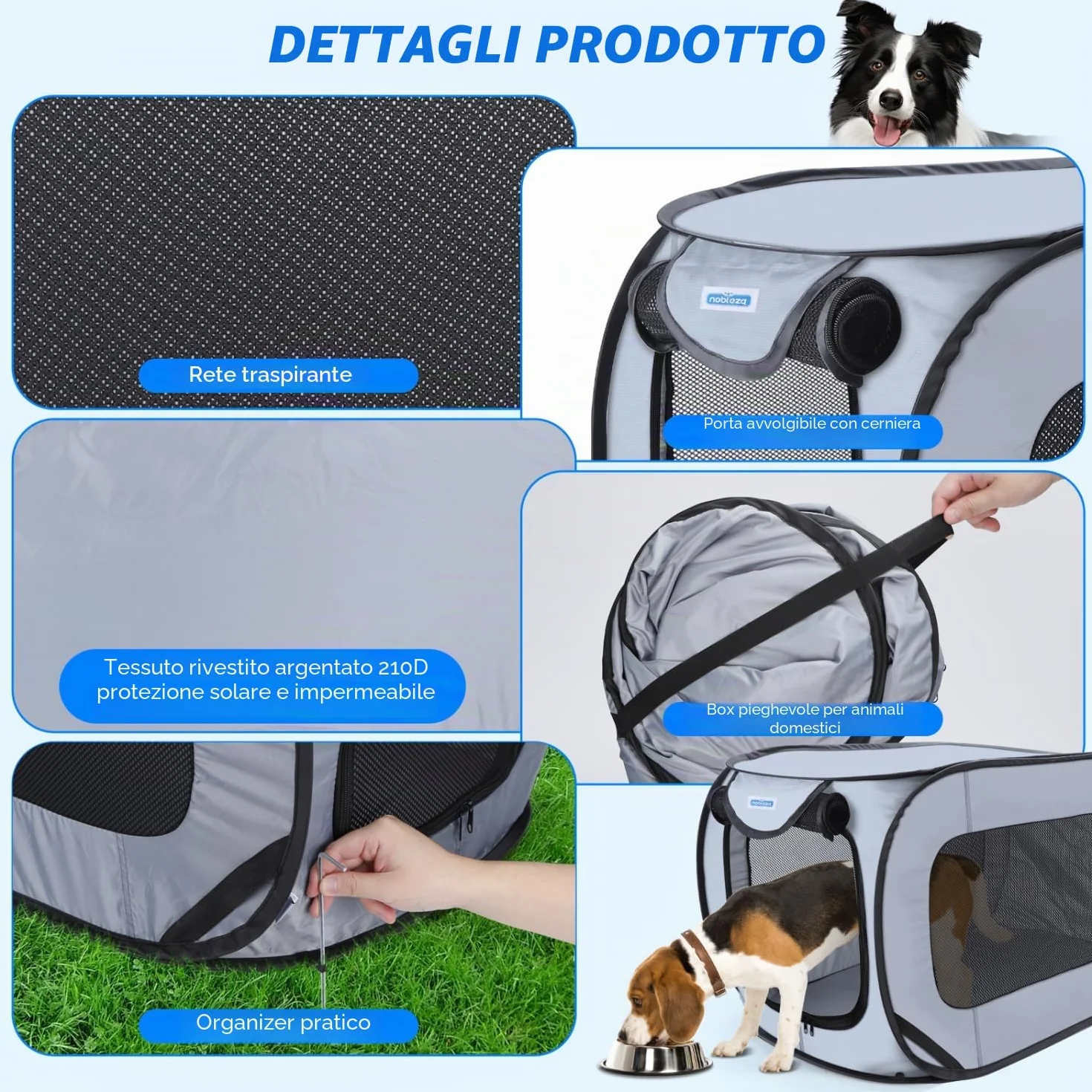 Nobleza Gabbia Portatile per Cani Gatti Auto, Recinto Pieghevole in Tessuto Oxford Impermeabile 210D 93x54x54cm
