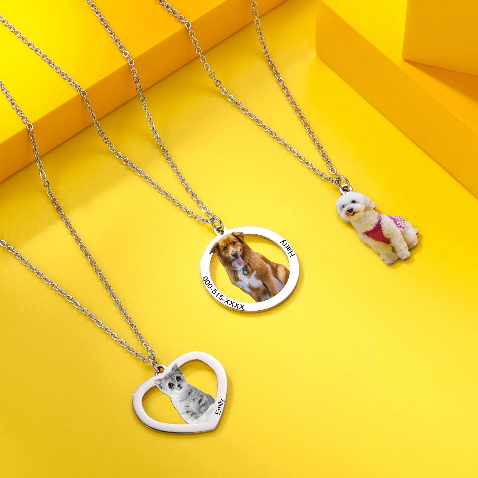 INBLUE Collana Personalizzata con Foto per Cani e Gatti Ciondolo a Forma di Cuore Regalo Commemorativo