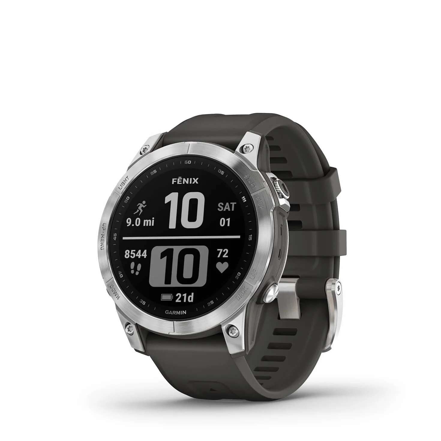 Garmin fēnix 7, Smartwatch, 47mm, Display 1,3", Touchscreen, +30 Sport, GNSS multi-band, Cardio, SpO2, Mappe, Musica, Garmin Pay, Autonomia 18 giorni (Silver & Graphite)