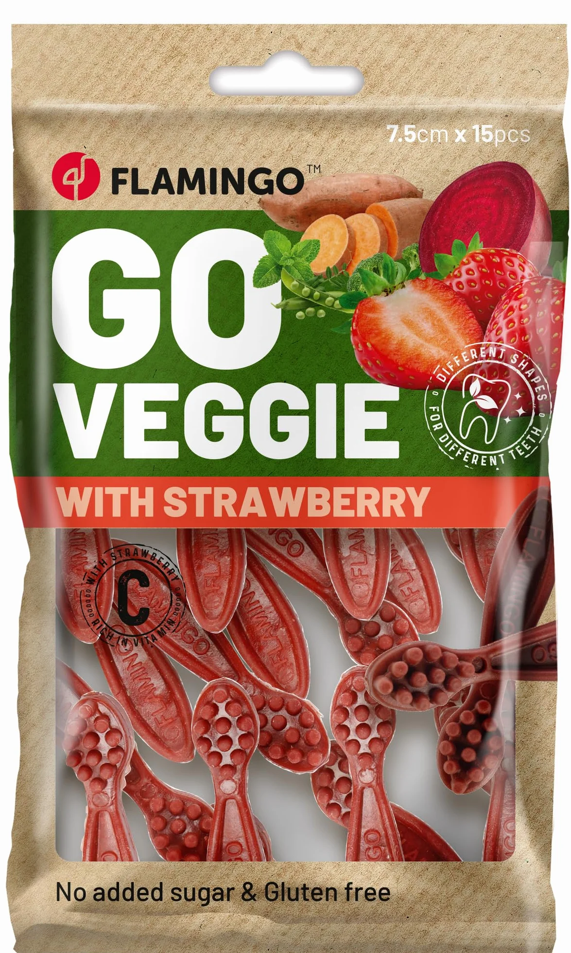 Bastoncini per cani – Snack Veggie Spazzolino con Fragola Rossa – 7,5cm – 120g – senza glutine – favorisce l’igiene dentale