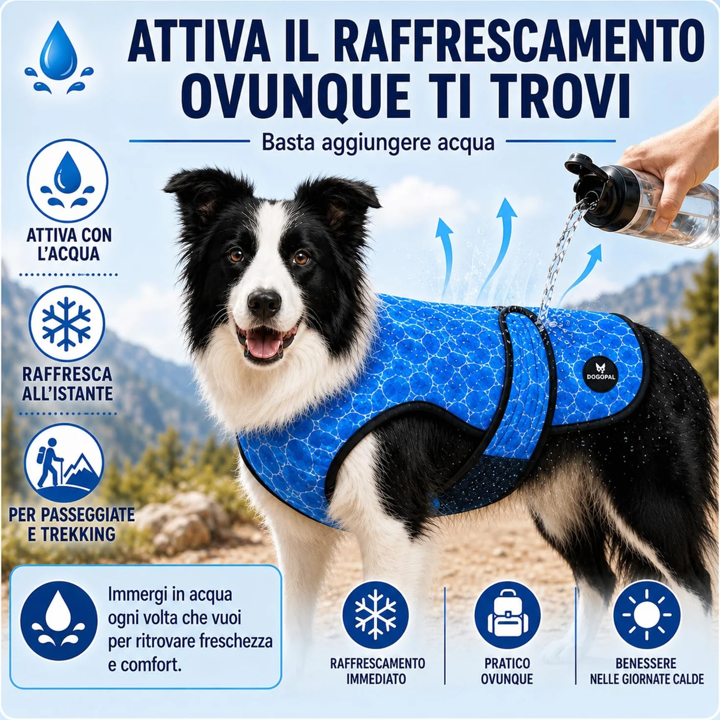 DOGOPAL Gilet Refrigerante per Cani, Giubbotto Rinfrescante Attivato dall'Acqua con Protezione UV, Taglia XL, Blu
