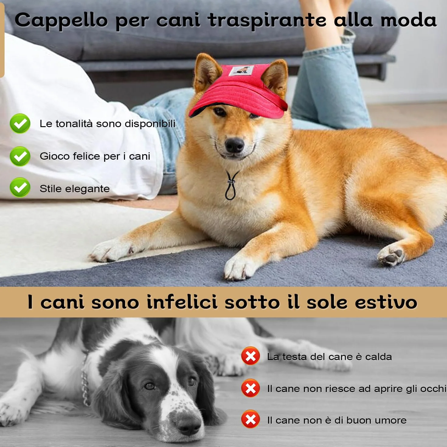 LATRAT Berretto da Baseball per Cani, Cappello di Protezione Sole per Animali Domestici con Fori per le Orecchie e Cinghia Regolabile (Rosso, M)